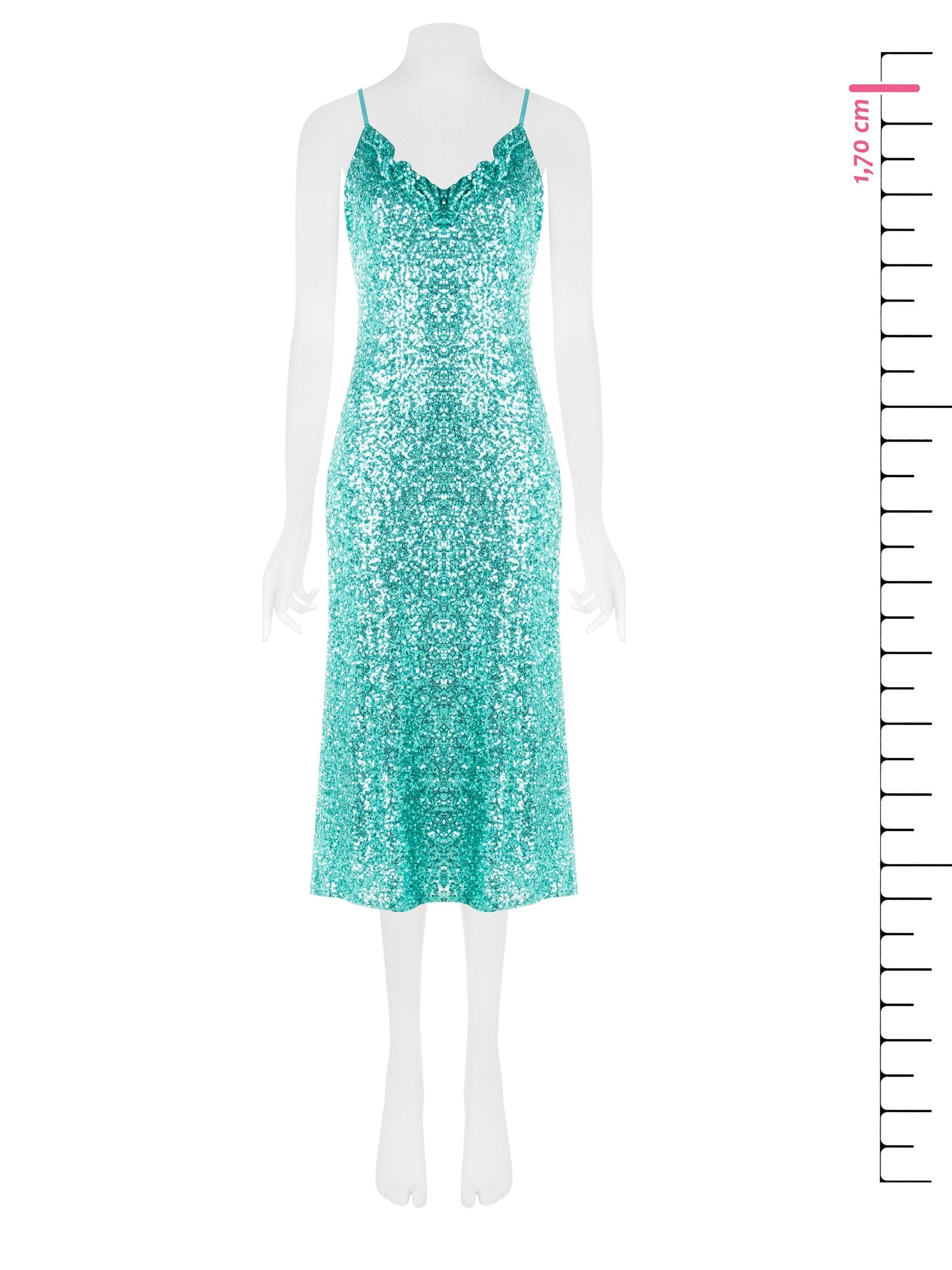 Abito Midi A Tubino Ricoperto Di Paillettes Con Ruches Rinascimento