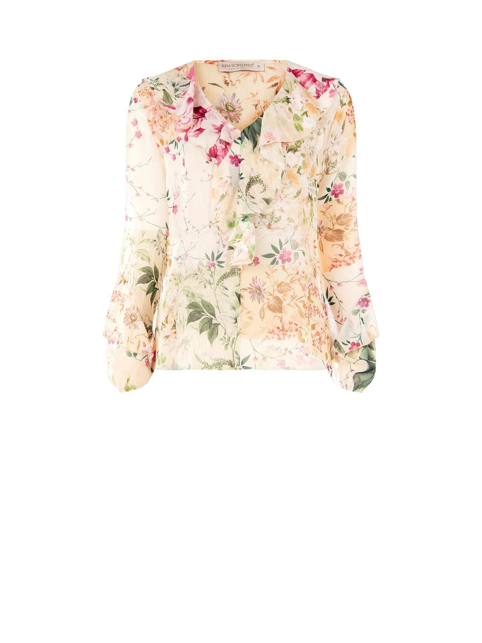 Blusa Ampia E Fluida In Chiffon Con Scollo A V E Volant Rinascimento