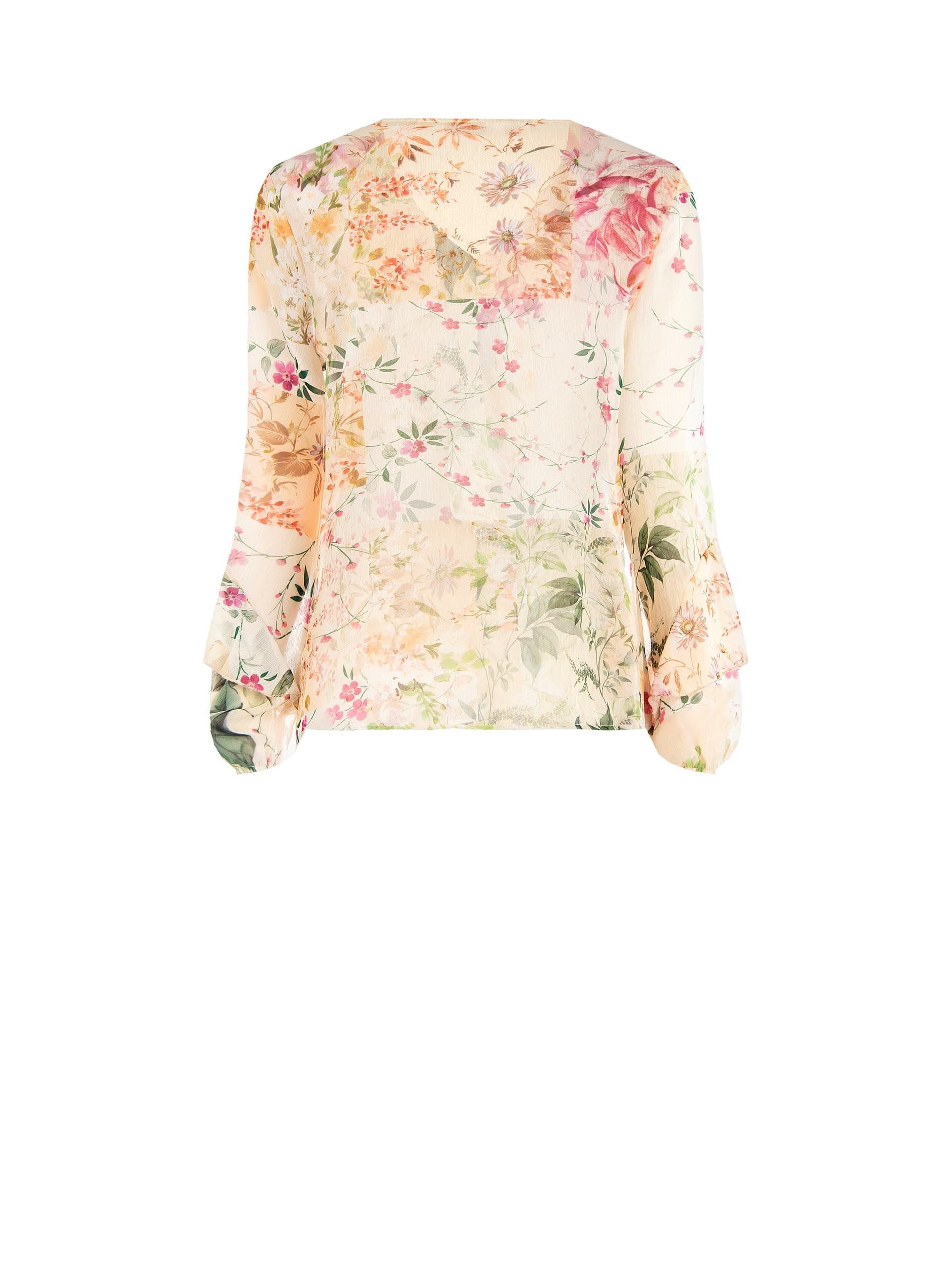 Blusa Ampia E Fluida In Chiffon Con Scollo A V E Volant Rinascimento