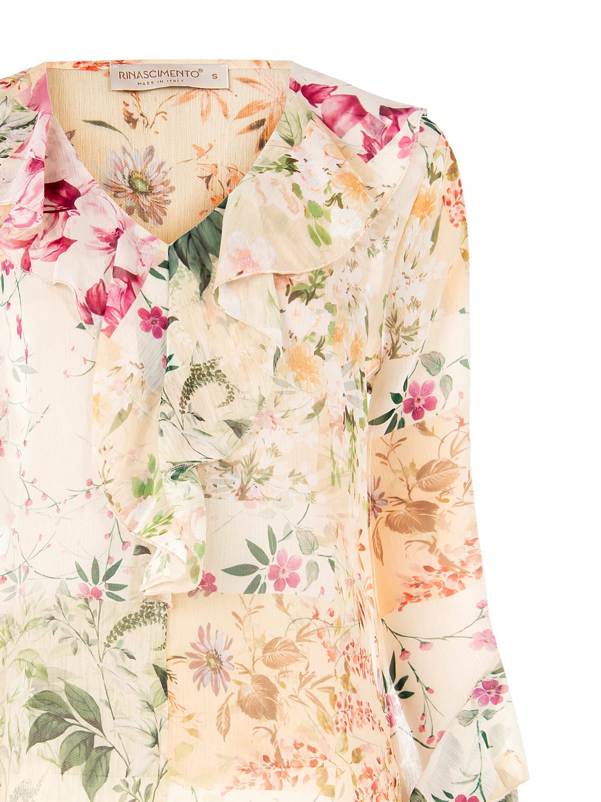 Blusa Ampia E Fluida In Chiffon Con Scollo A V E Volant Rinascimento