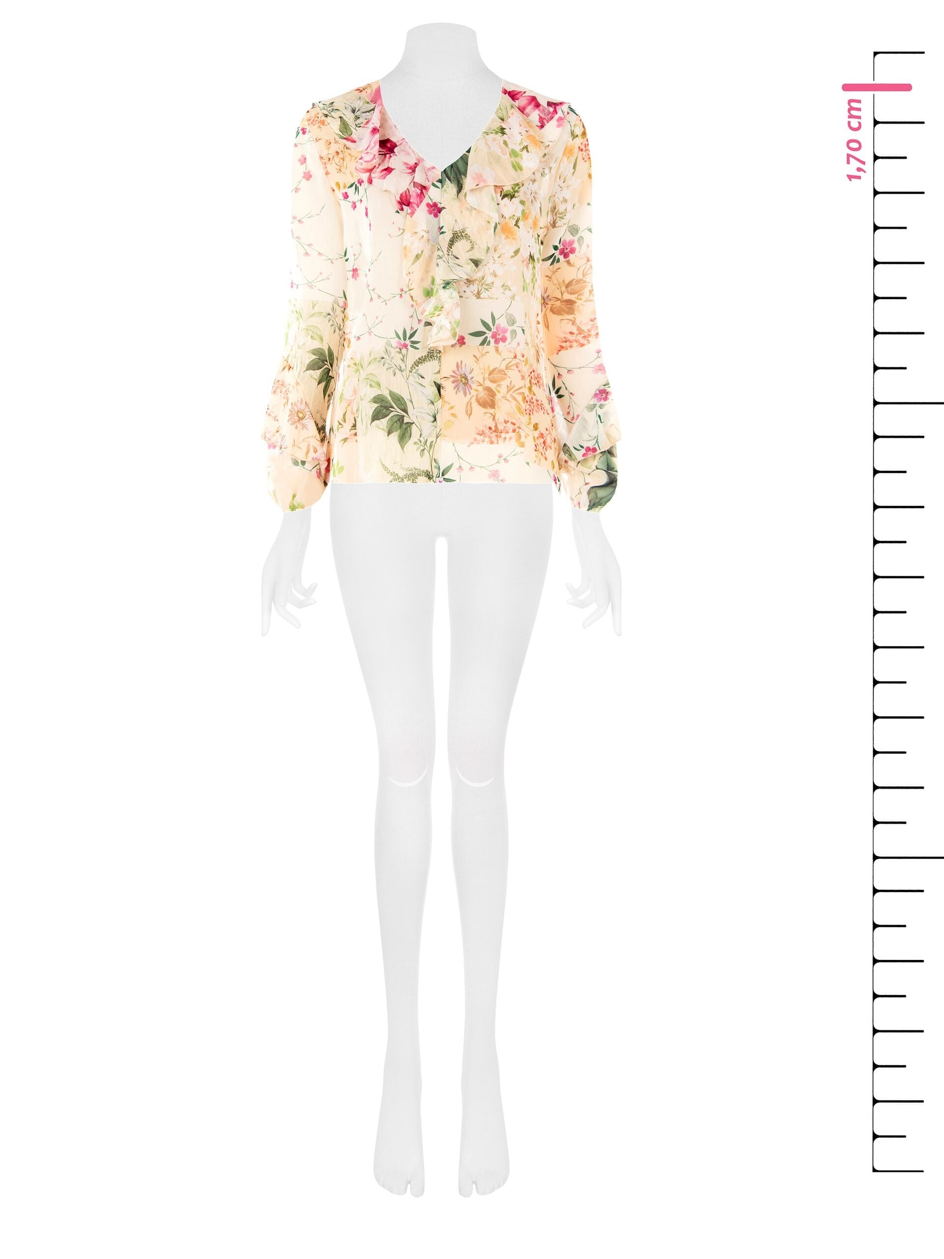 Blusa Ampia E Fluida In Chiffon Con Scollo A V E Volant Rinascimento