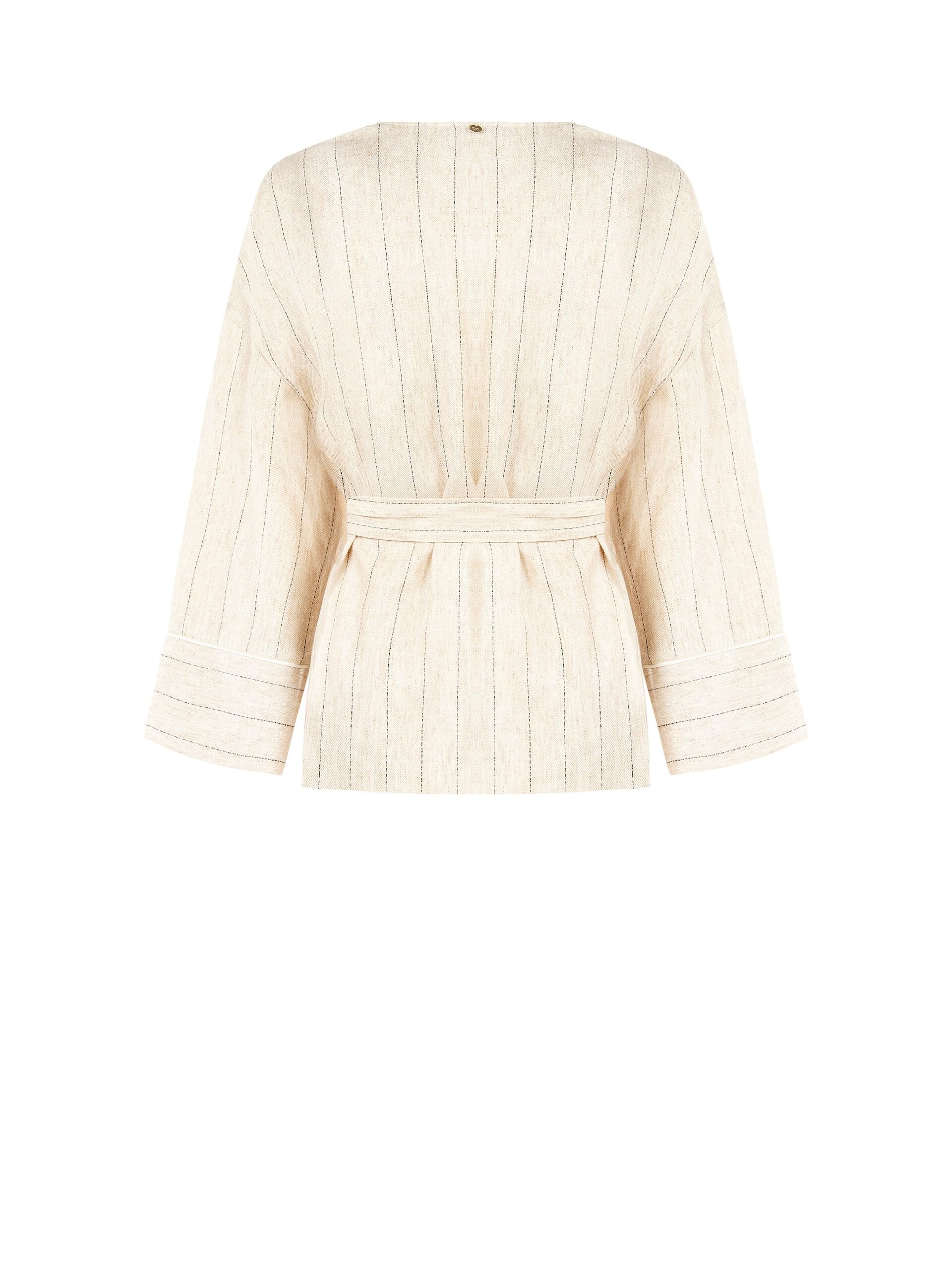 Giacca Kimono In Misto Lino E Viscosa Effetto Gessato Con Cintura Coordinata Rinascimento