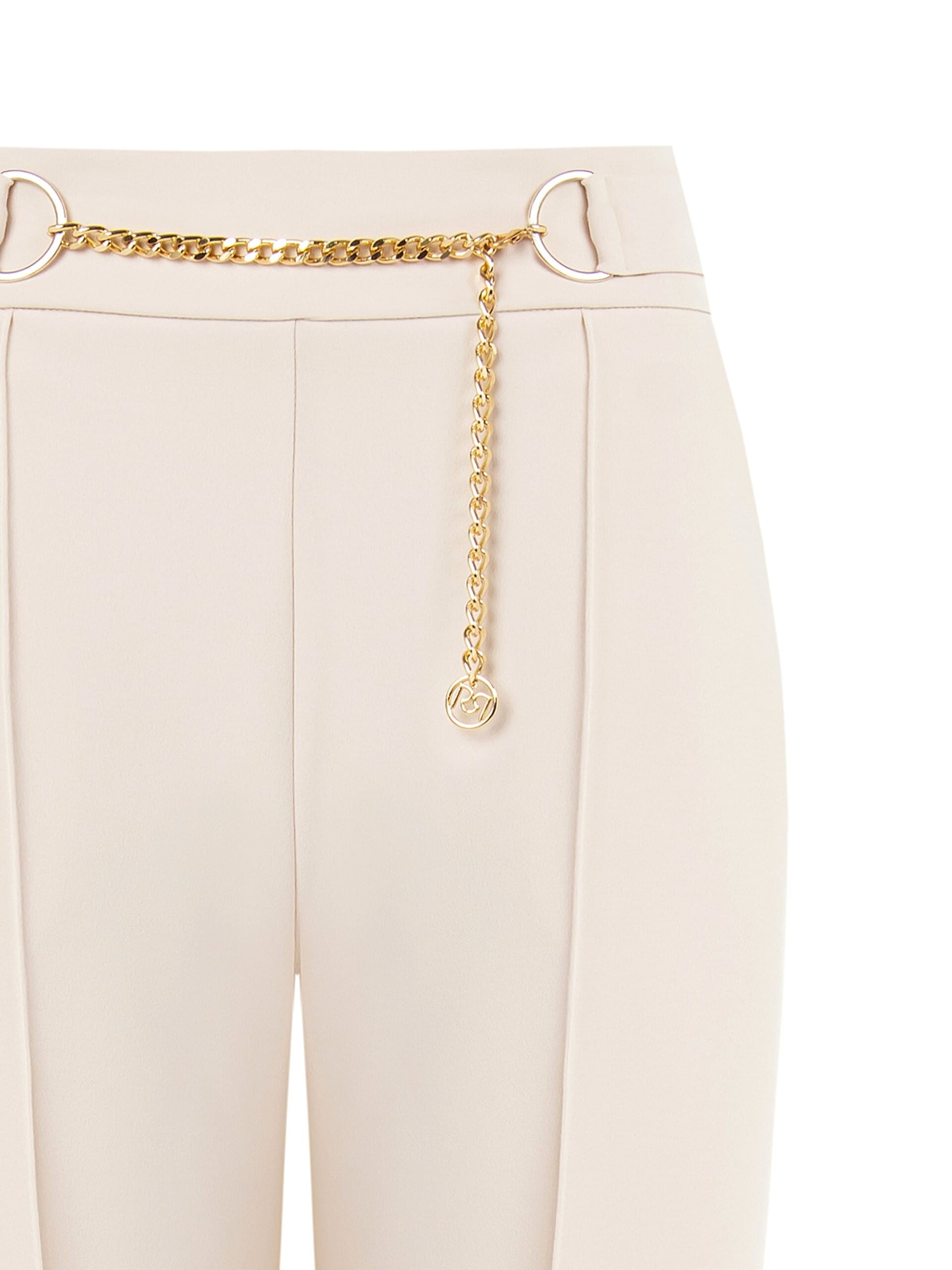 Pantaloni Palazzo In Scuba Crepe Con Dettaglio Catena E Zip Laterale Rinascimento