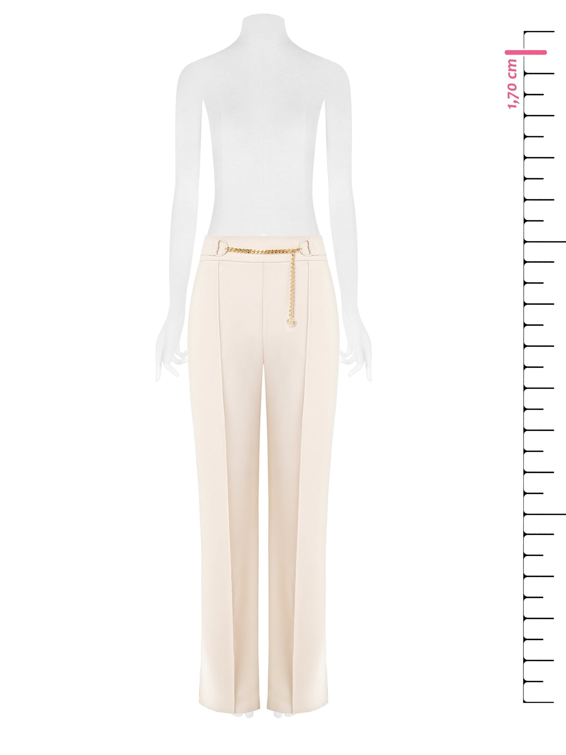 Pantaloni Palazzo In Scuba Crepe Con Dettaglio Catena E Zip Laterale Rinascimento