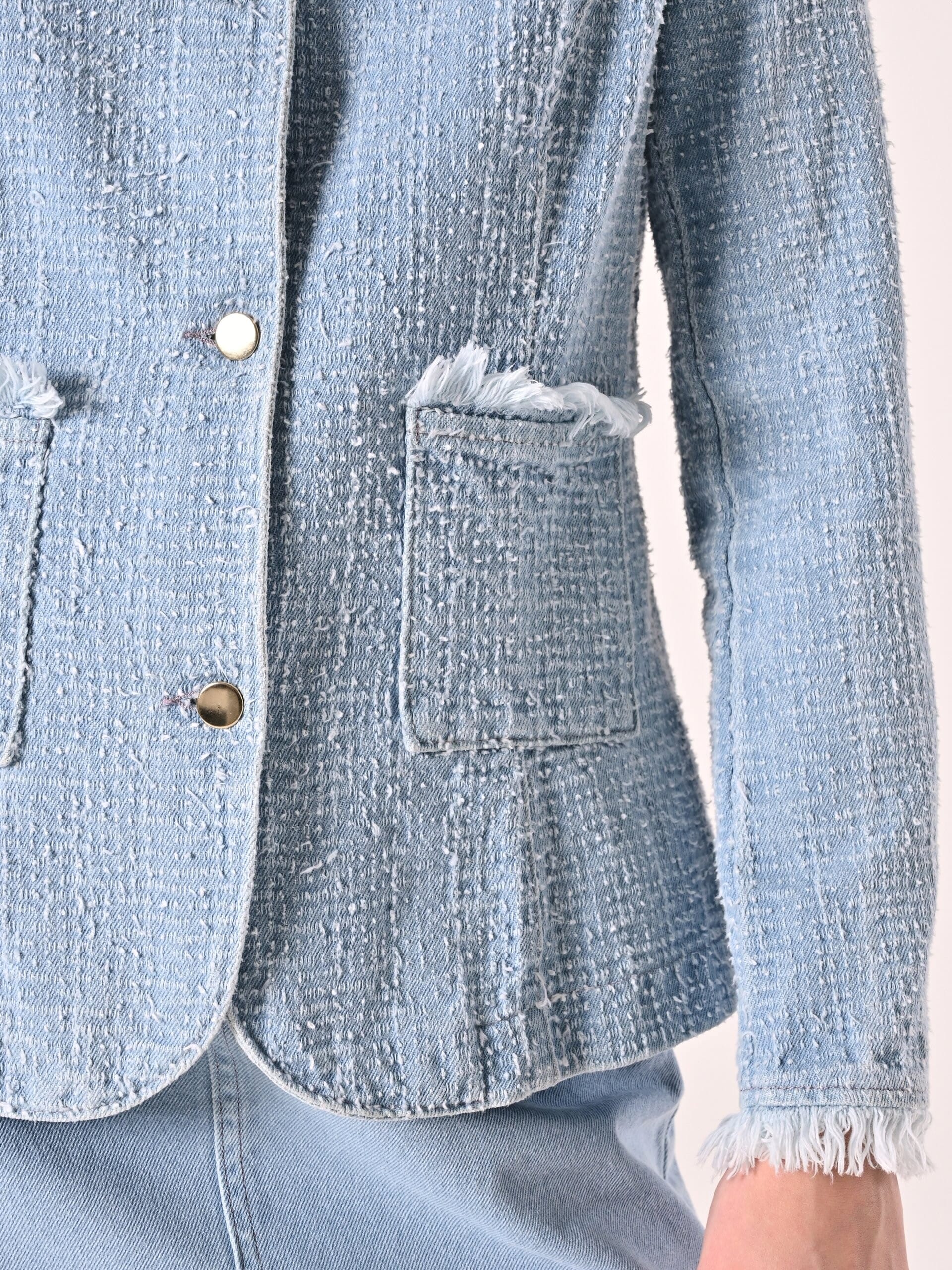 Giacca Dritta In Denim Sfrangiato Effetto Tweed Con Spalline Rinascimento