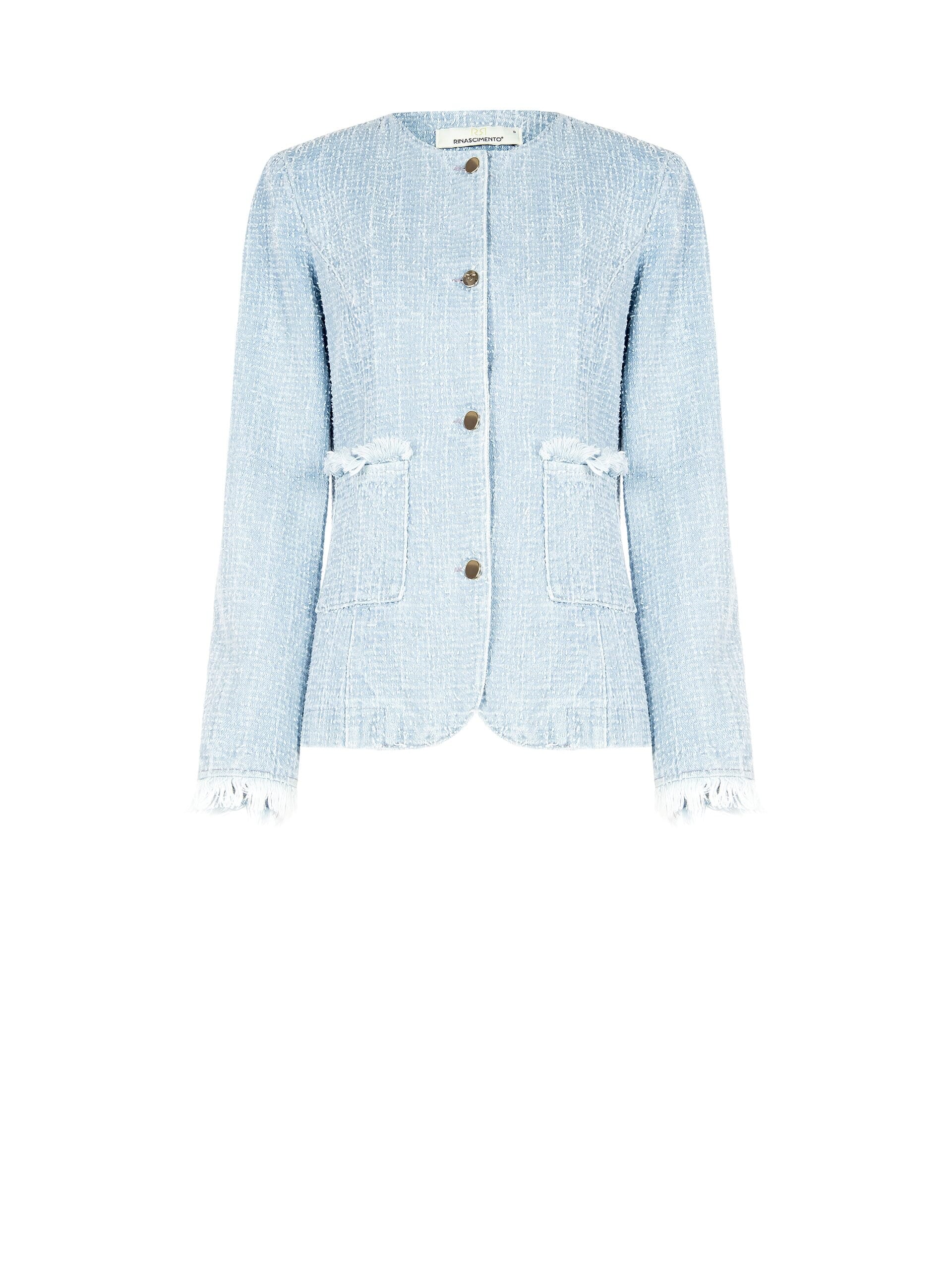 Giacca Dritta In Denim Sfrangiato Effetto Tweed Con Spalline Rinascimento