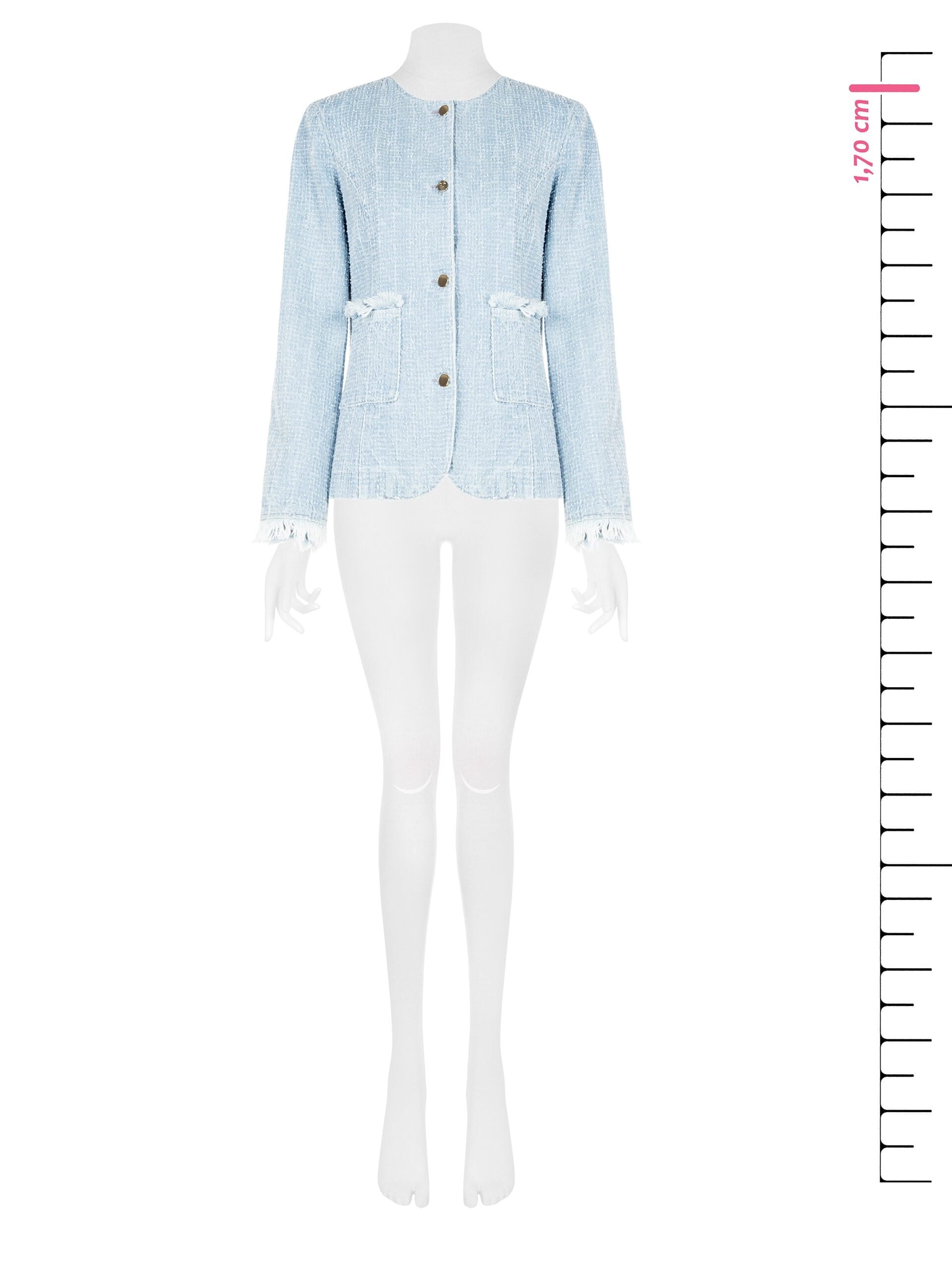 Giacca Dritta In Denim Sfrangiato Effetto Tweed Con Spalline Rinascimento