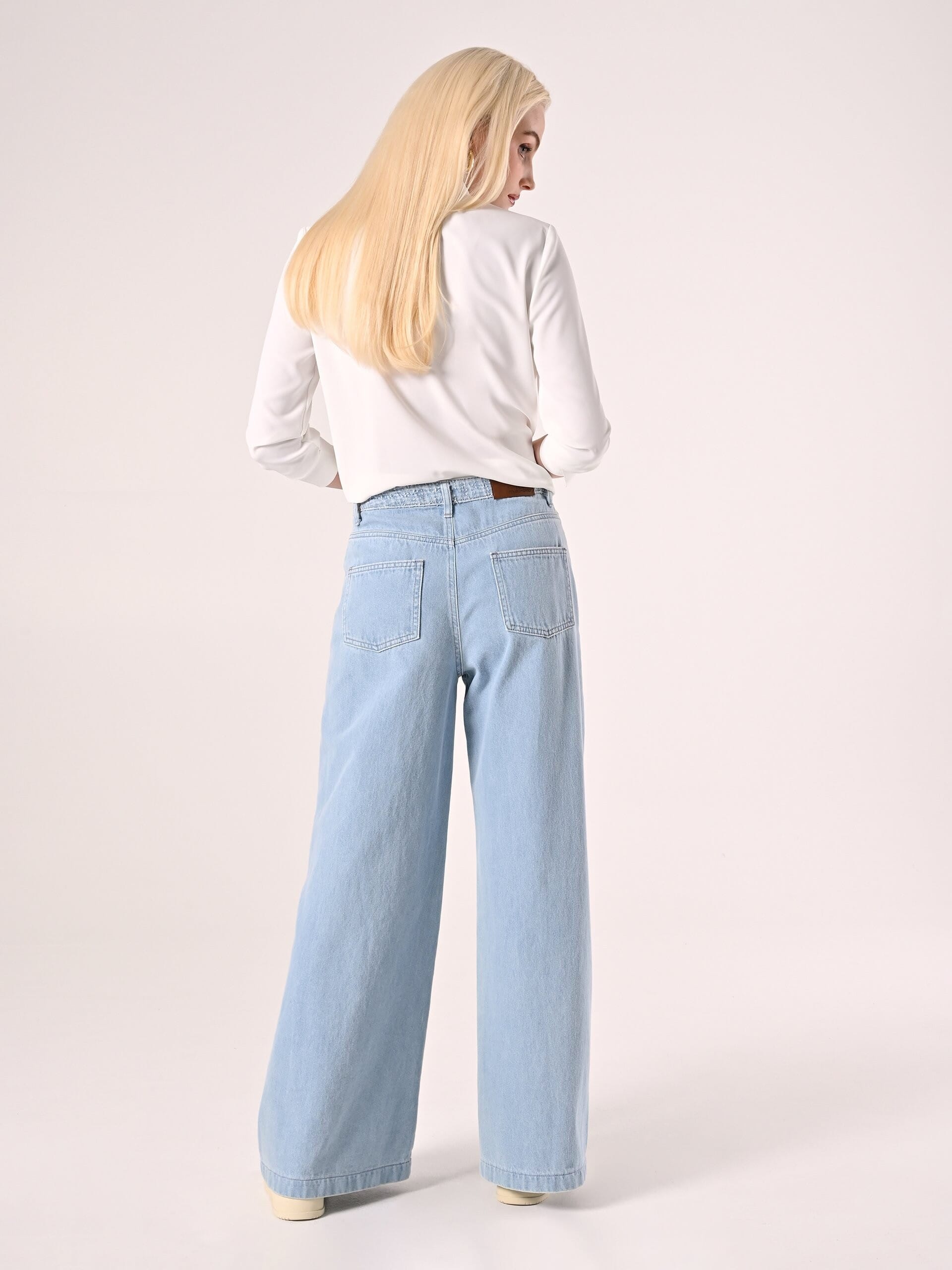 Pantaloni Palazzo In Denim Con Dettagli Sfrangiati Effetto Tweed Rinascimento