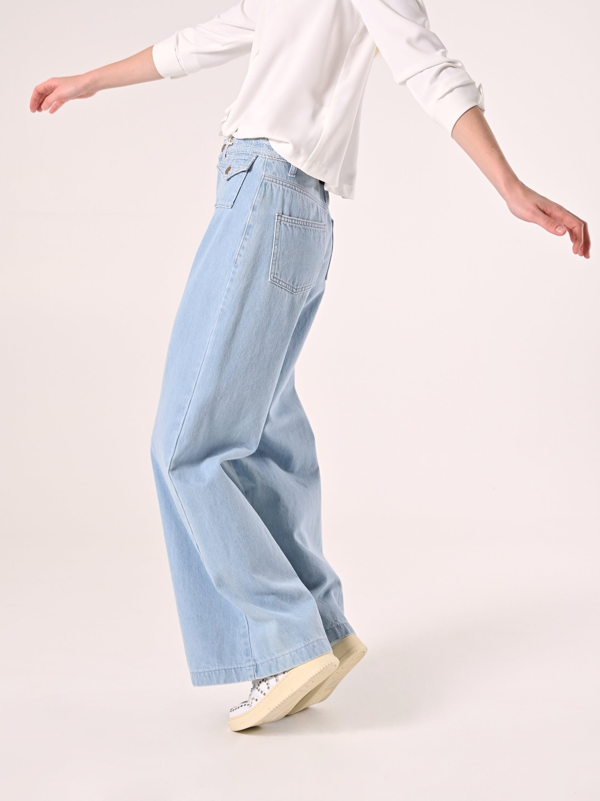 Pantaloni Palazzo In Denim Con Dettagli Sfrangiati Effetto Tweed Rinascimento