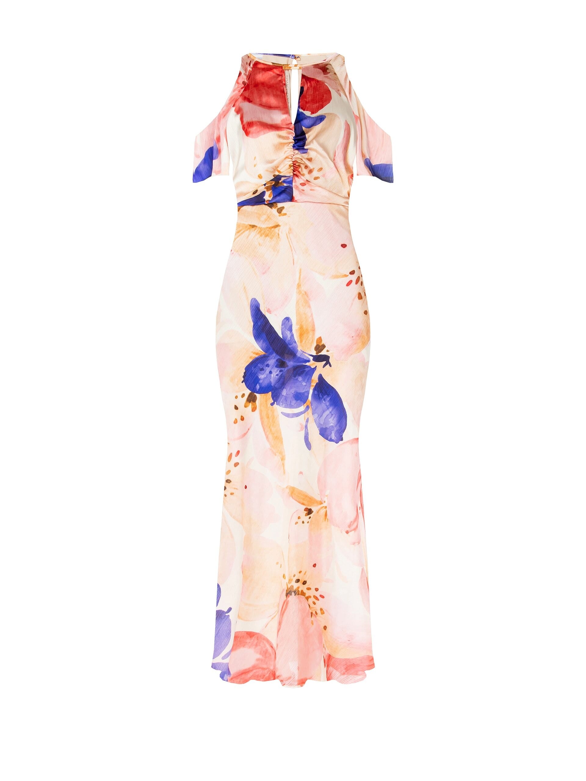 Abito Lungo A Tubino In Raso A Pieghe Mini Con Scollo A V Rinascimento