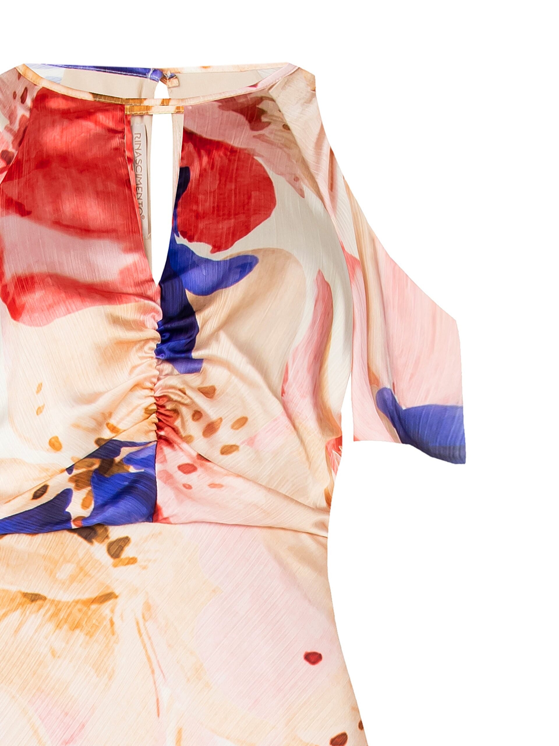 Abito Lungo A Tubino In Raso A Pieghe Mini Con Scollo A V Rinascimento