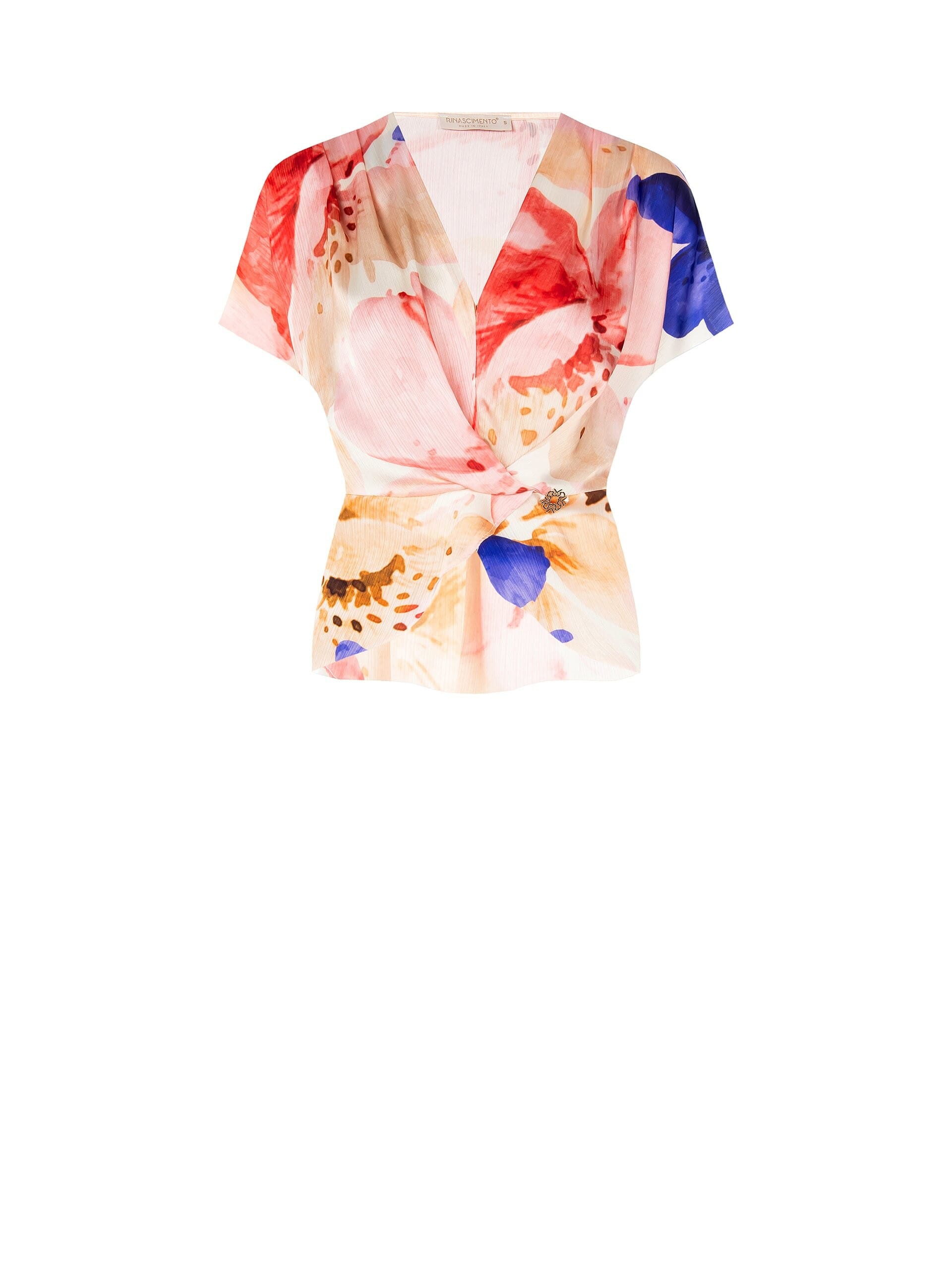 Blusa In Raso A Pieghe Mini Con Scollo A V Incrociato Rinascimento