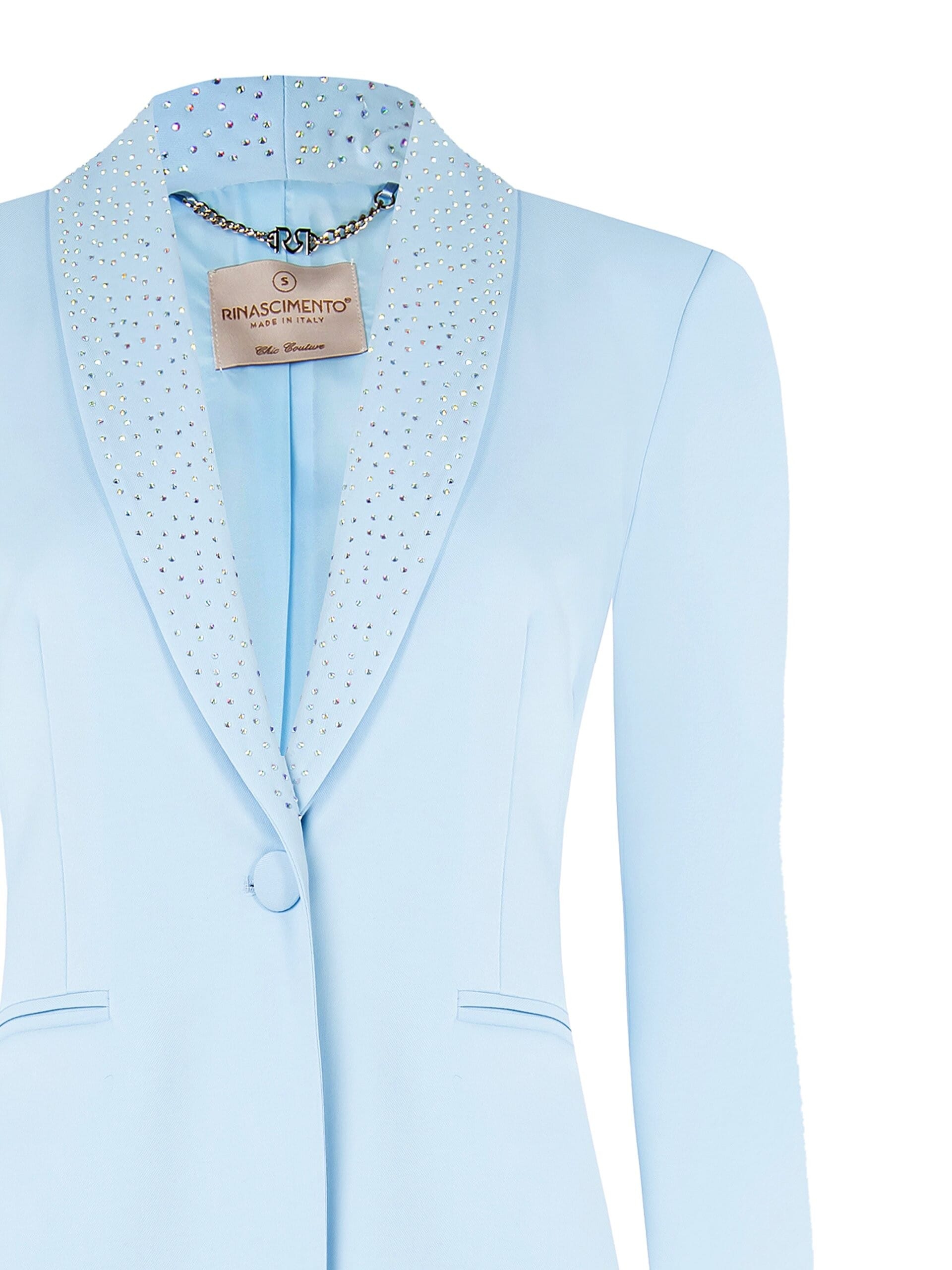 Giacca Blazer Sfiancata In Tessuto Poliviscosa Con Strass Su Revers Rinascimento