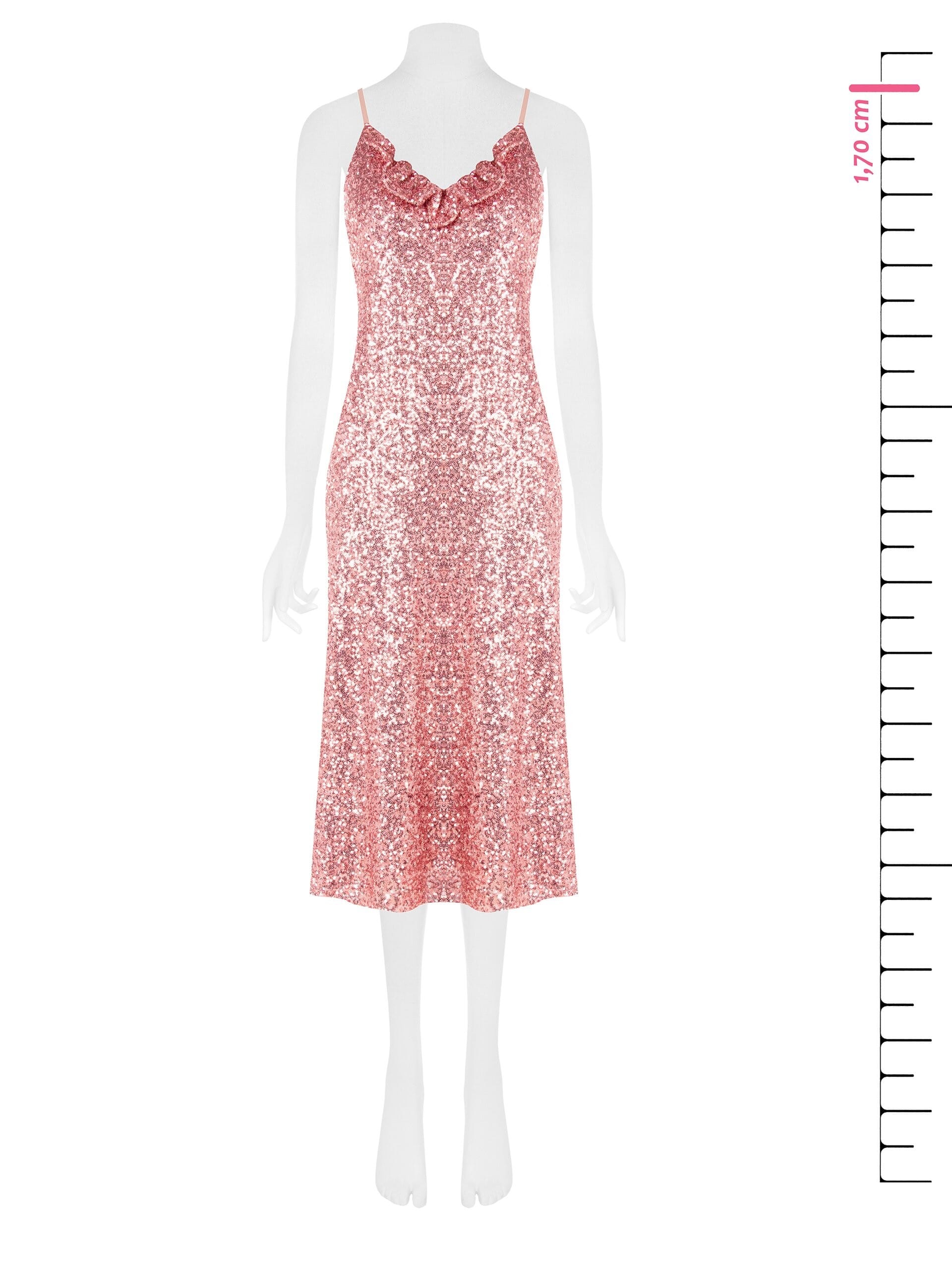 Abito Midi A Tubino Ricoperto Di Paillettes Con Ruches Rinascimento