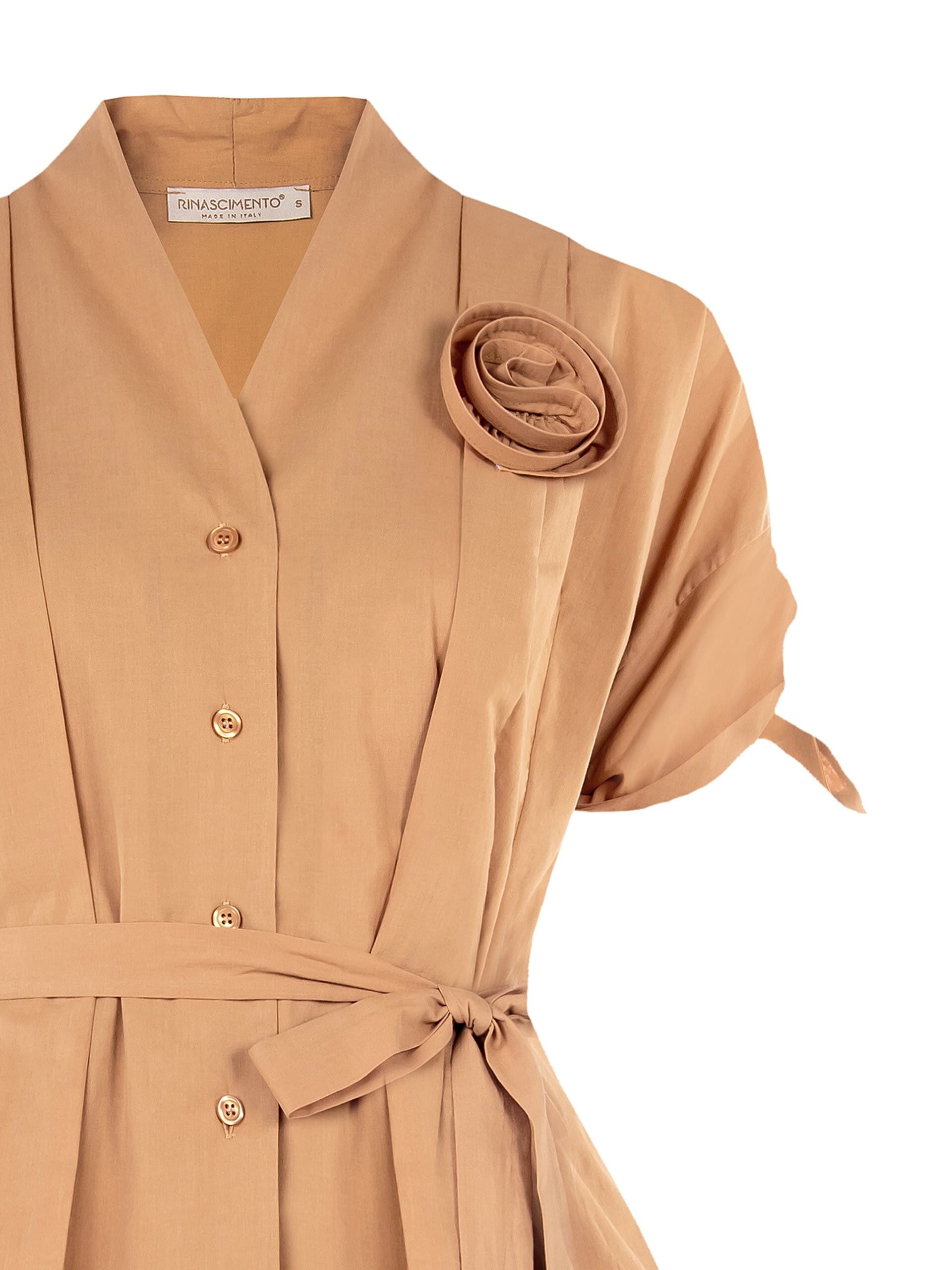 Camicia Sfiancata In Cotone Con Cintura Coordinata E Nodi Sulle Maniche Rinascimento