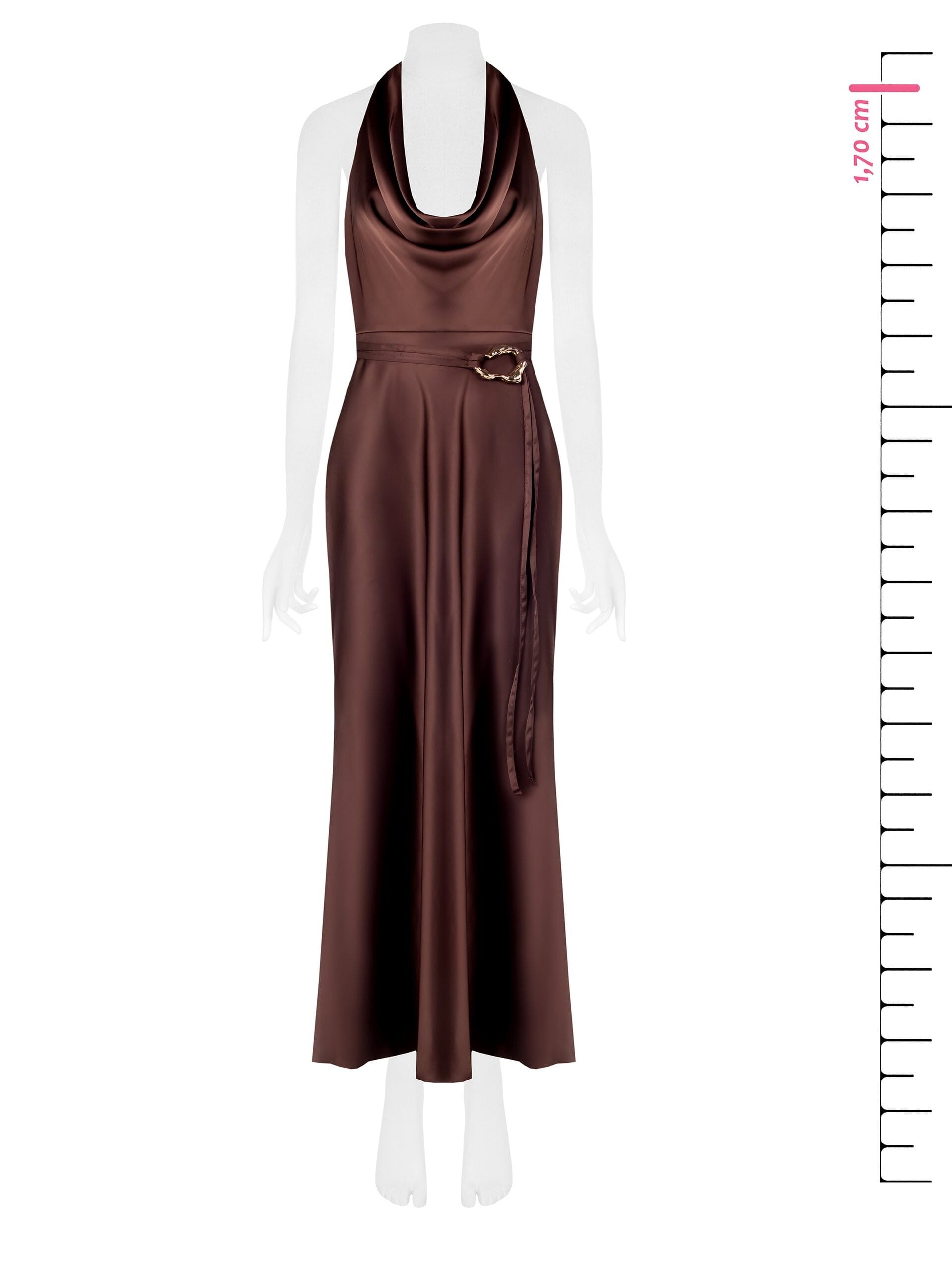 Robe longue en satin avec ceinture coordonnée et encolure en anneau Rinascimento