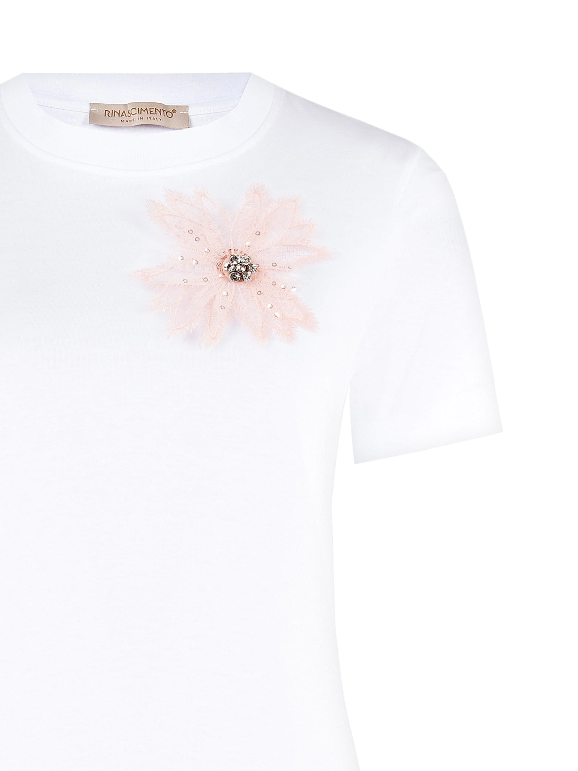 T-Shirt Ampia In Cotone Con Spilla Fiore Rinascimento