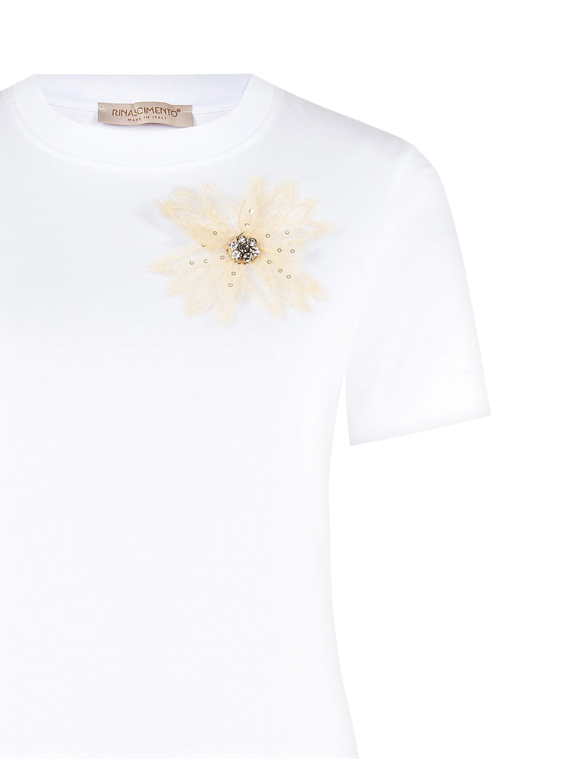 T-Shirt Ampia In Cotone Con Spilla Fiore Rinascimento