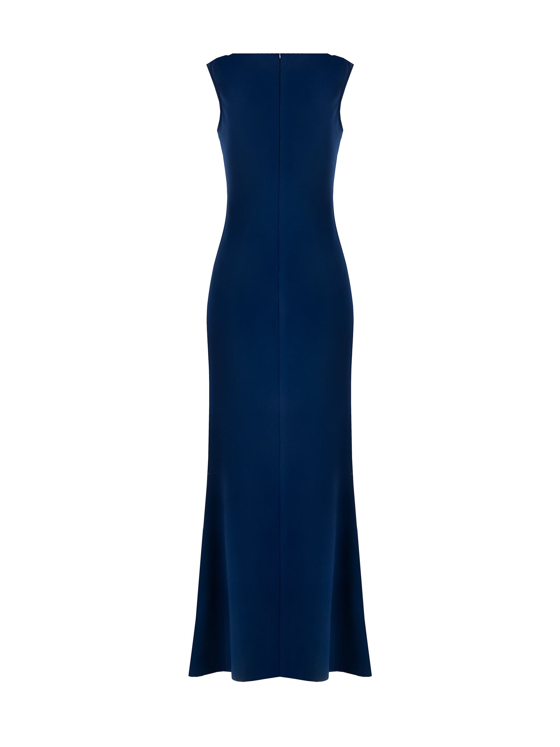 Abito Lungo Svasato In Scuba Crepe Con Spacco E Dettaglio Foglie Oro Rinascimento