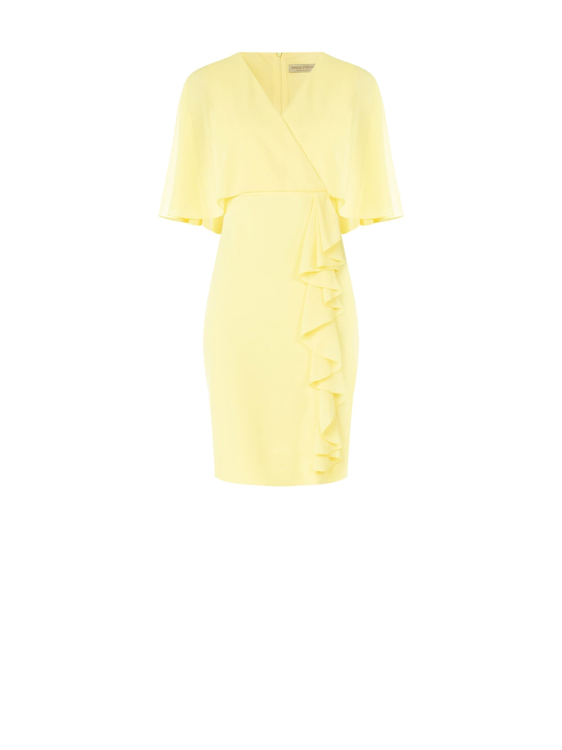 Abito Corto In Scuba Crepe Con Maniche A Mantella E Volant In Georgette Rinascimento