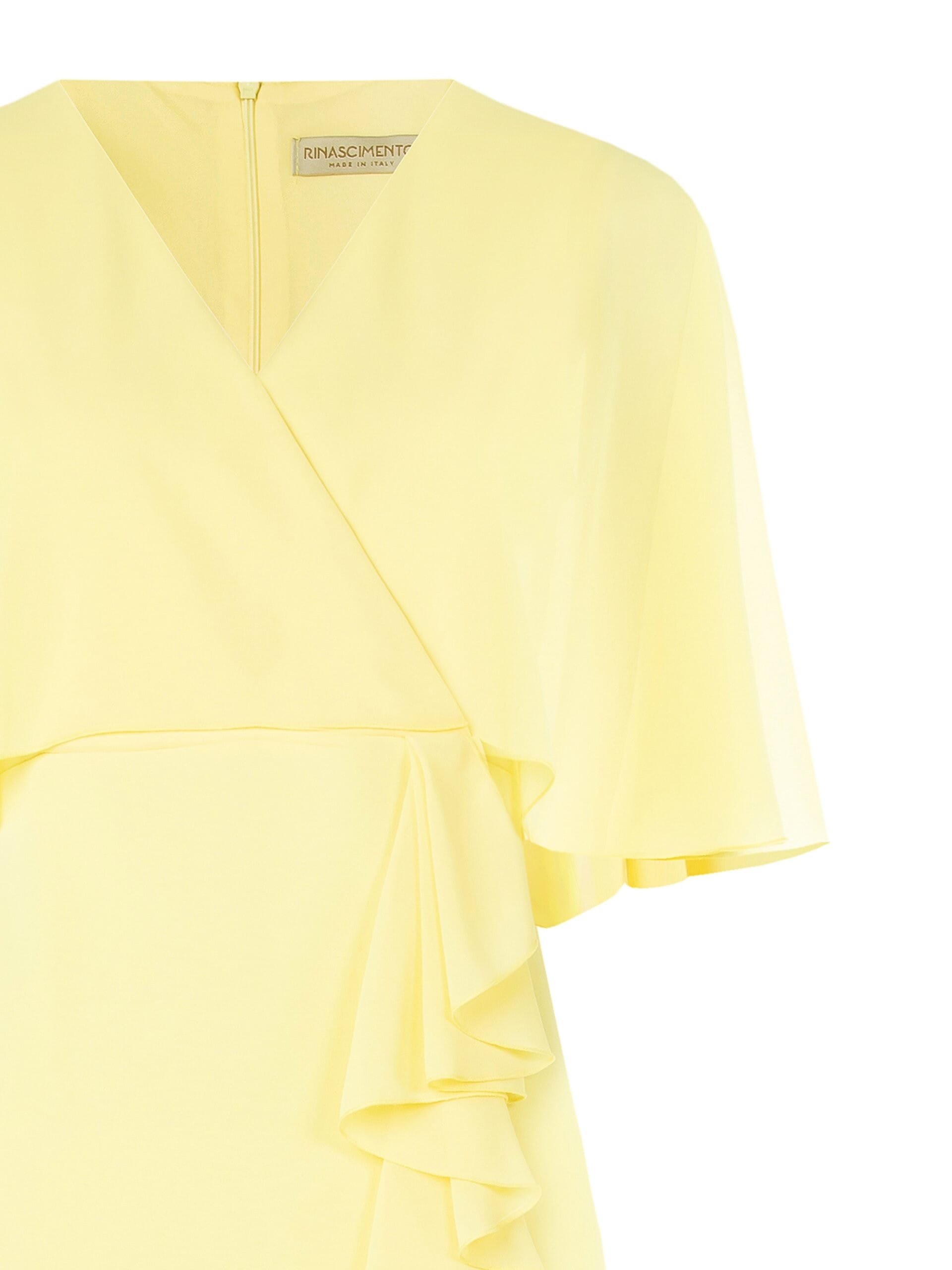 Abito Corto In Scuba Crepe Con Maniche A Mantella E Volant In Georgette Rinascimento