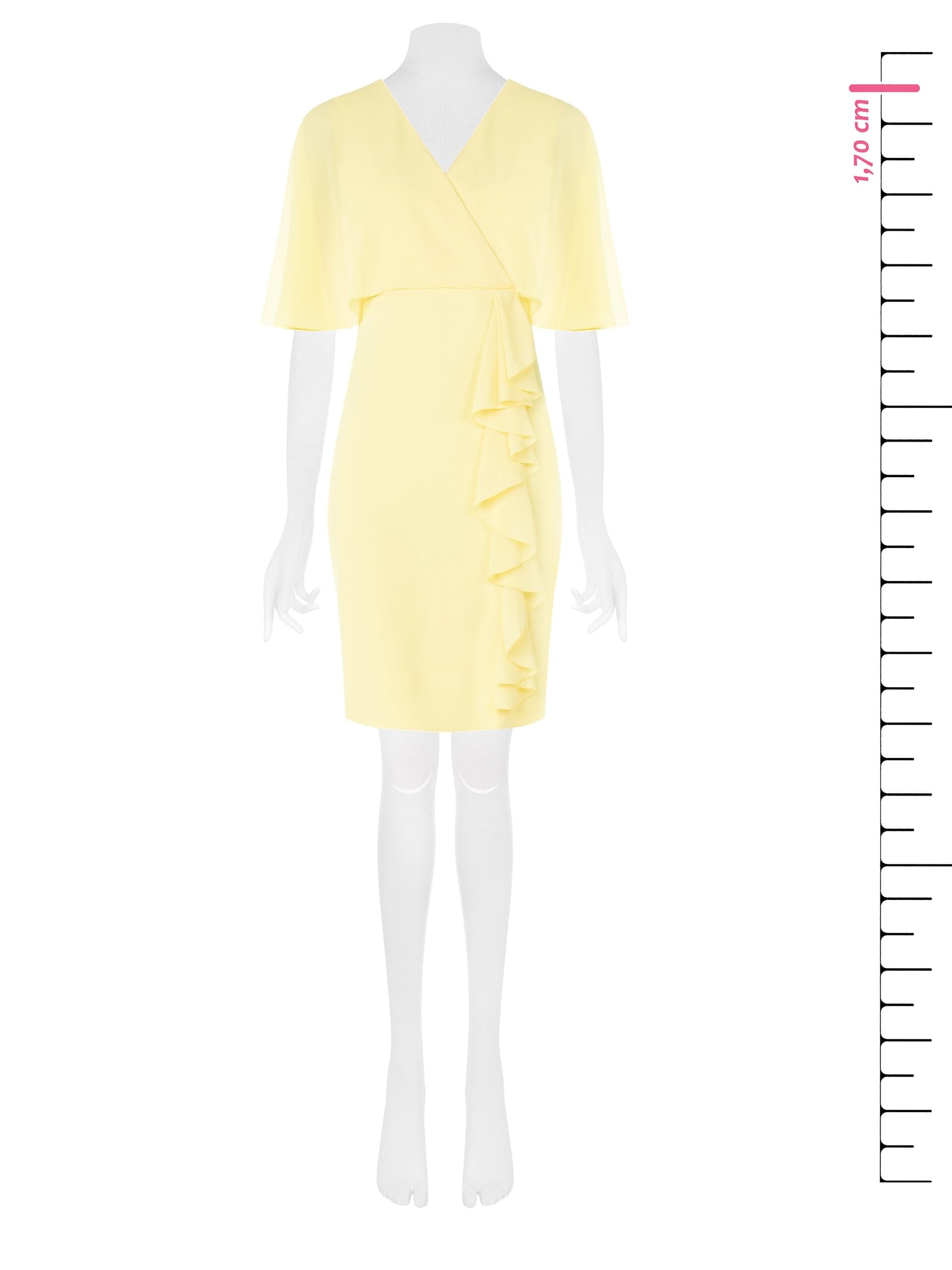 Abito Corto In Scuba Crepe Con Maniche A Mantella E Volant In Georgette Rinascimento