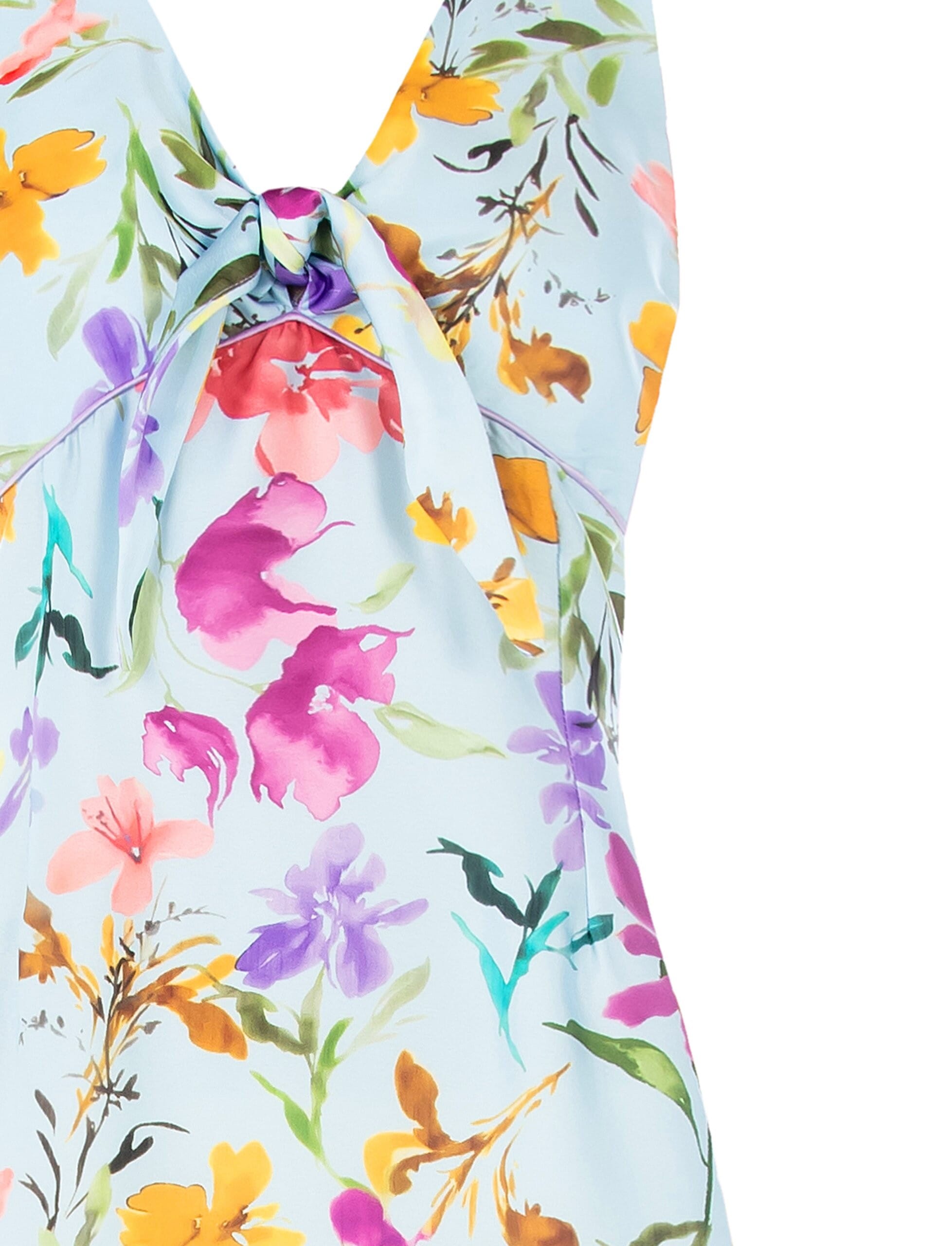 Abito Midi In Raso A Fiori Con Scollo A V Annodato Rinascimento