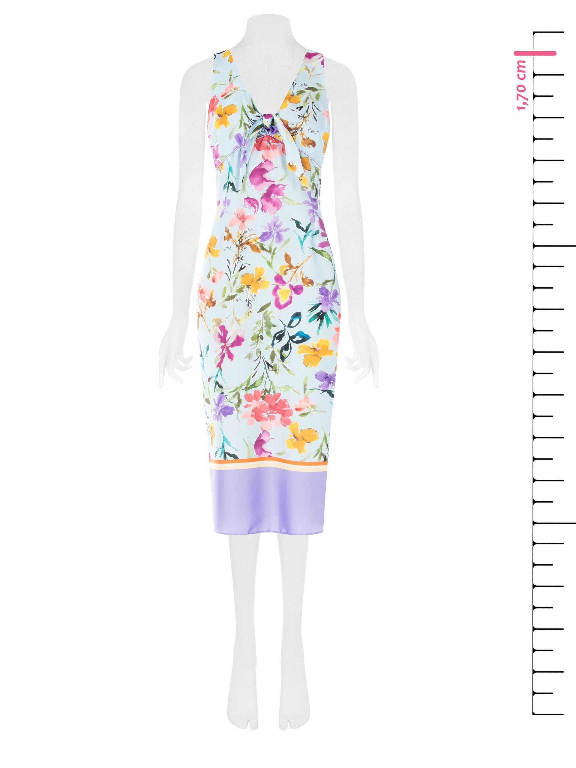 Abito Midi In Raso A Fiori Con Scollo A V Annodato Rinascimento