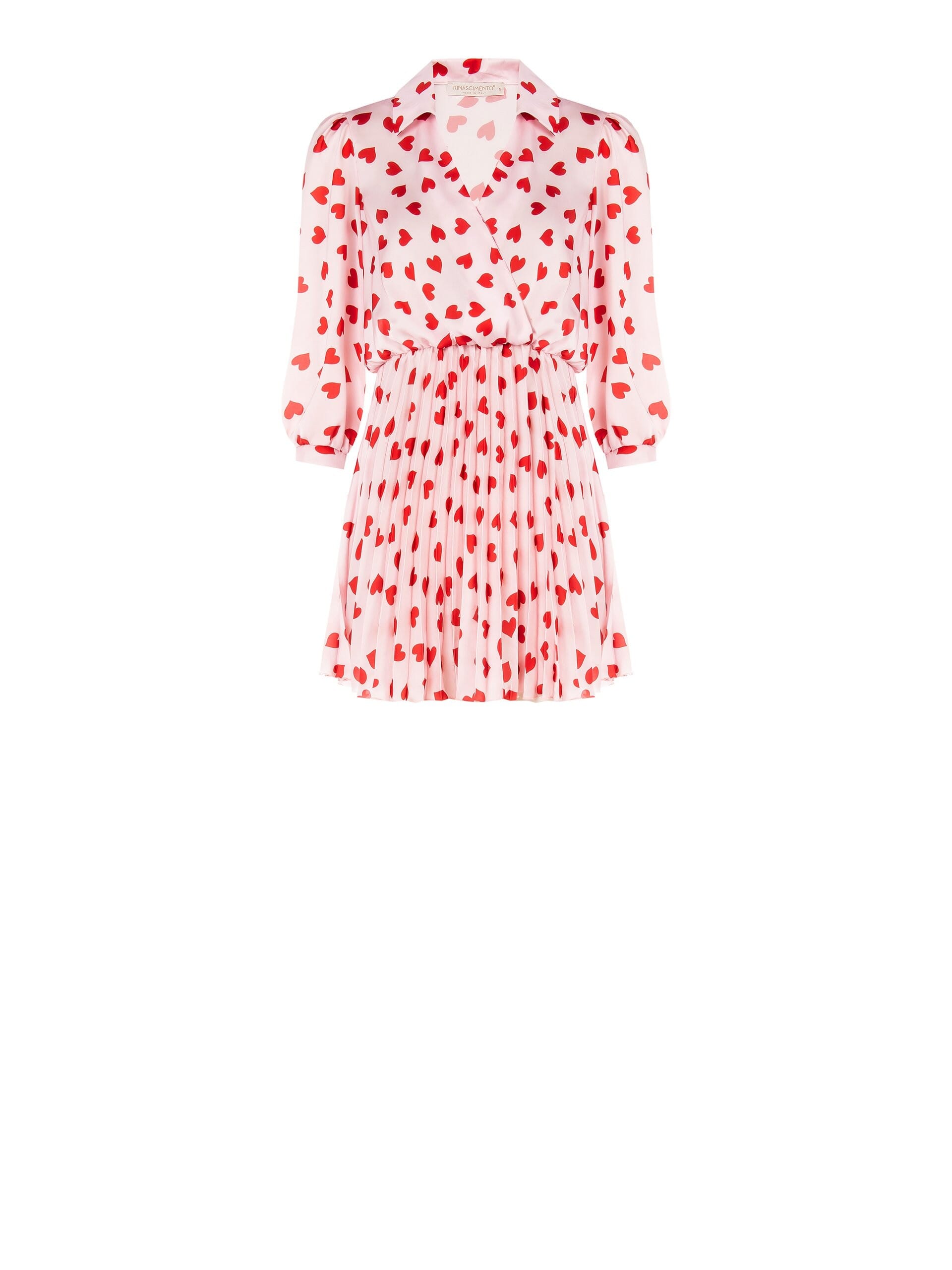 Abito Corto Chemisier In Raso Plissé A Cuori Con Scollo Incrociato Rinascimento