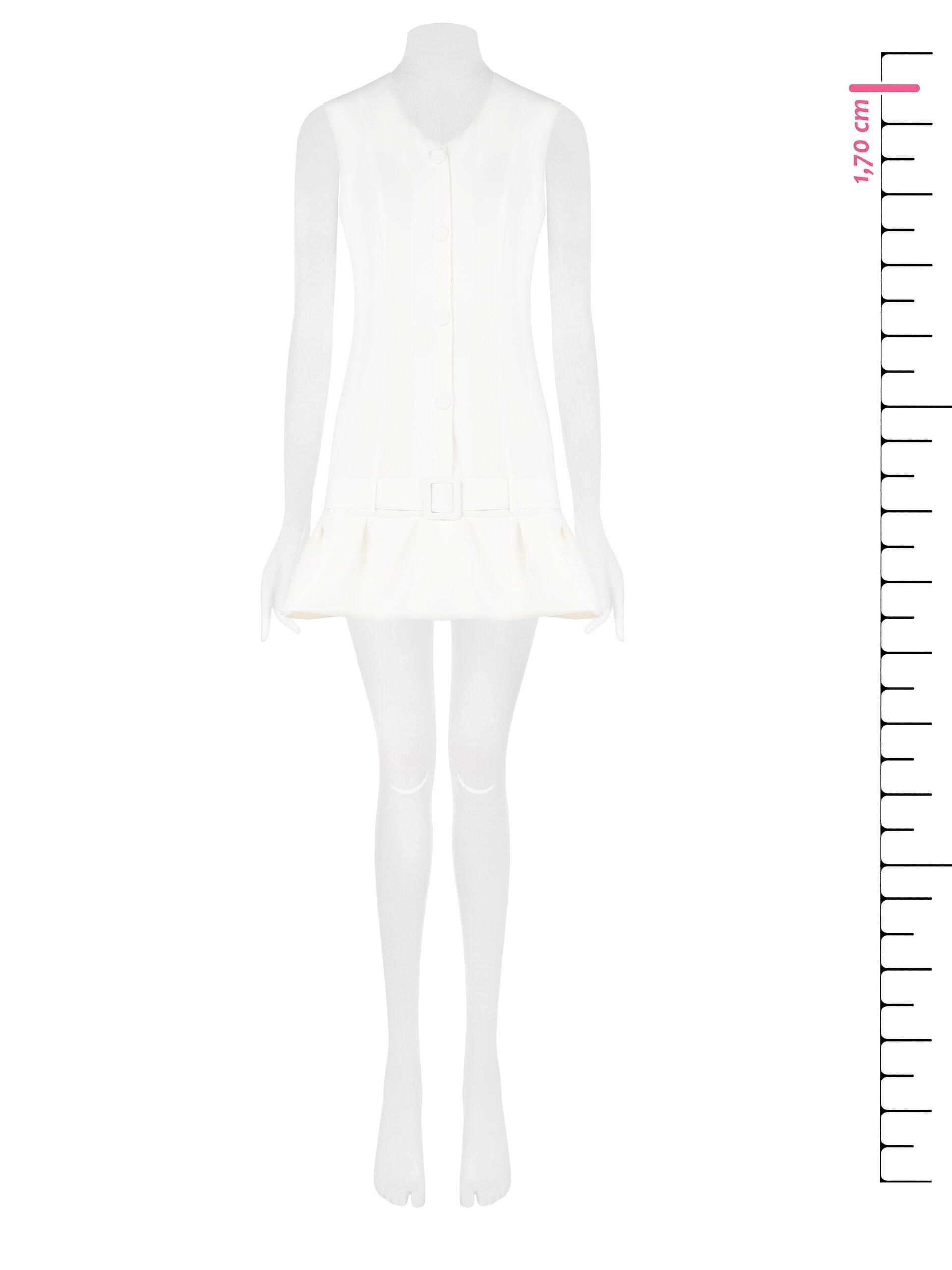 Abito Corto A Palloncino In Tessuto Bi-Stretch Con Bottoni Tono Su Tono E Scollo A V Rinascimento