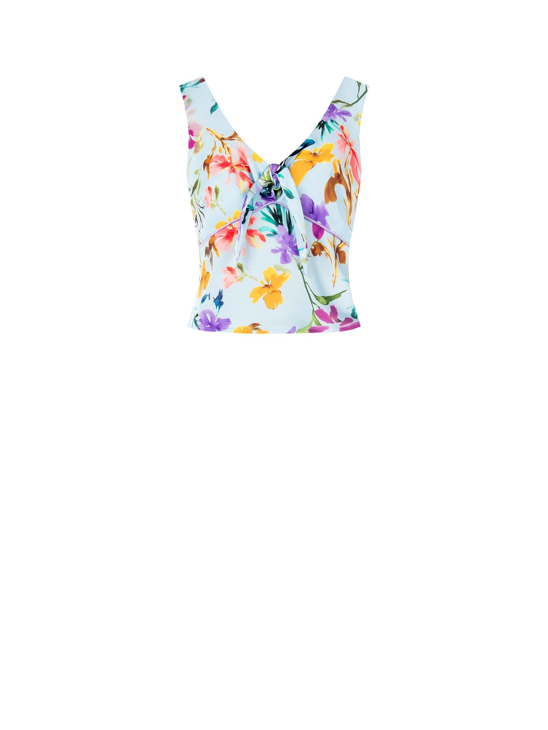 Crop Top In Raso A Fiori Con Scollo A V Annodato Rinascimento