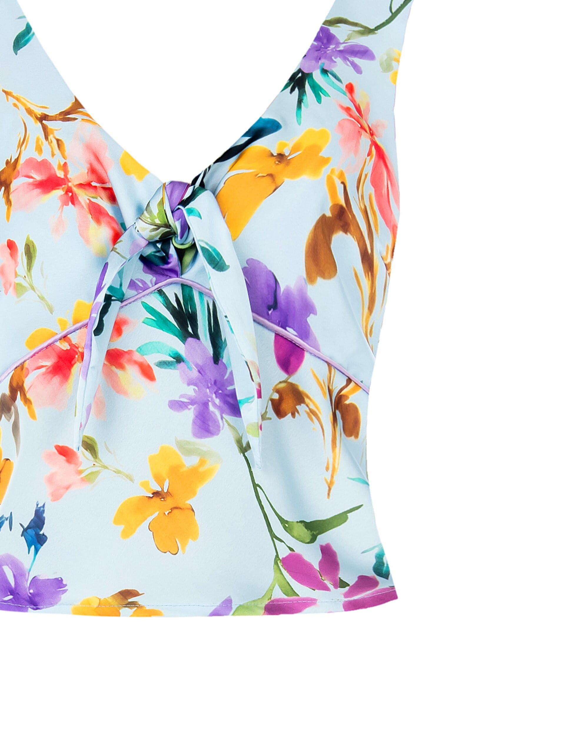 Crop Top In Raso A Fiori Con Scollo A V Annodato Rinascimento