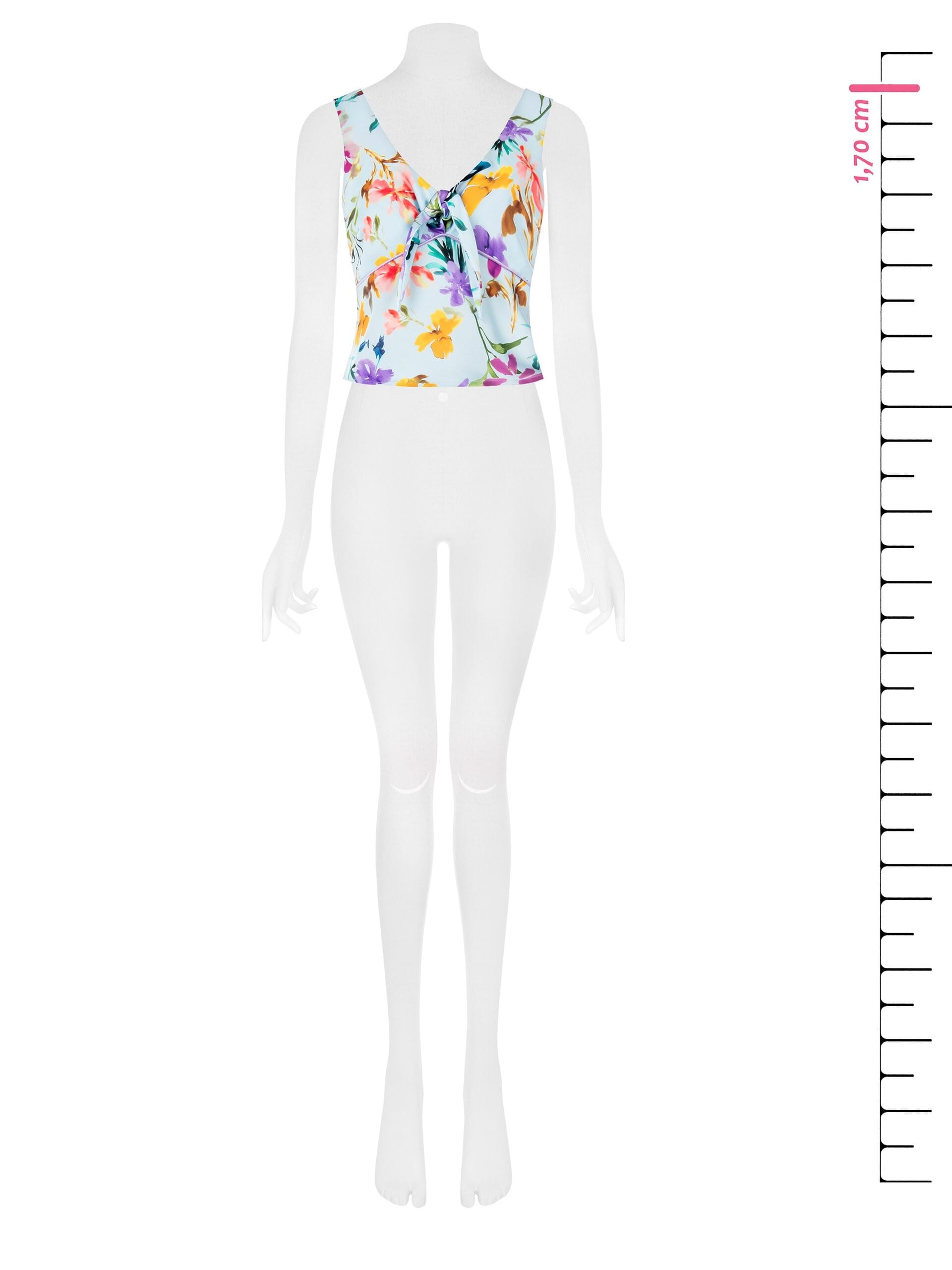 Crop Top In Raso A Fiori Con Scollo A V Annodato Rinascimento