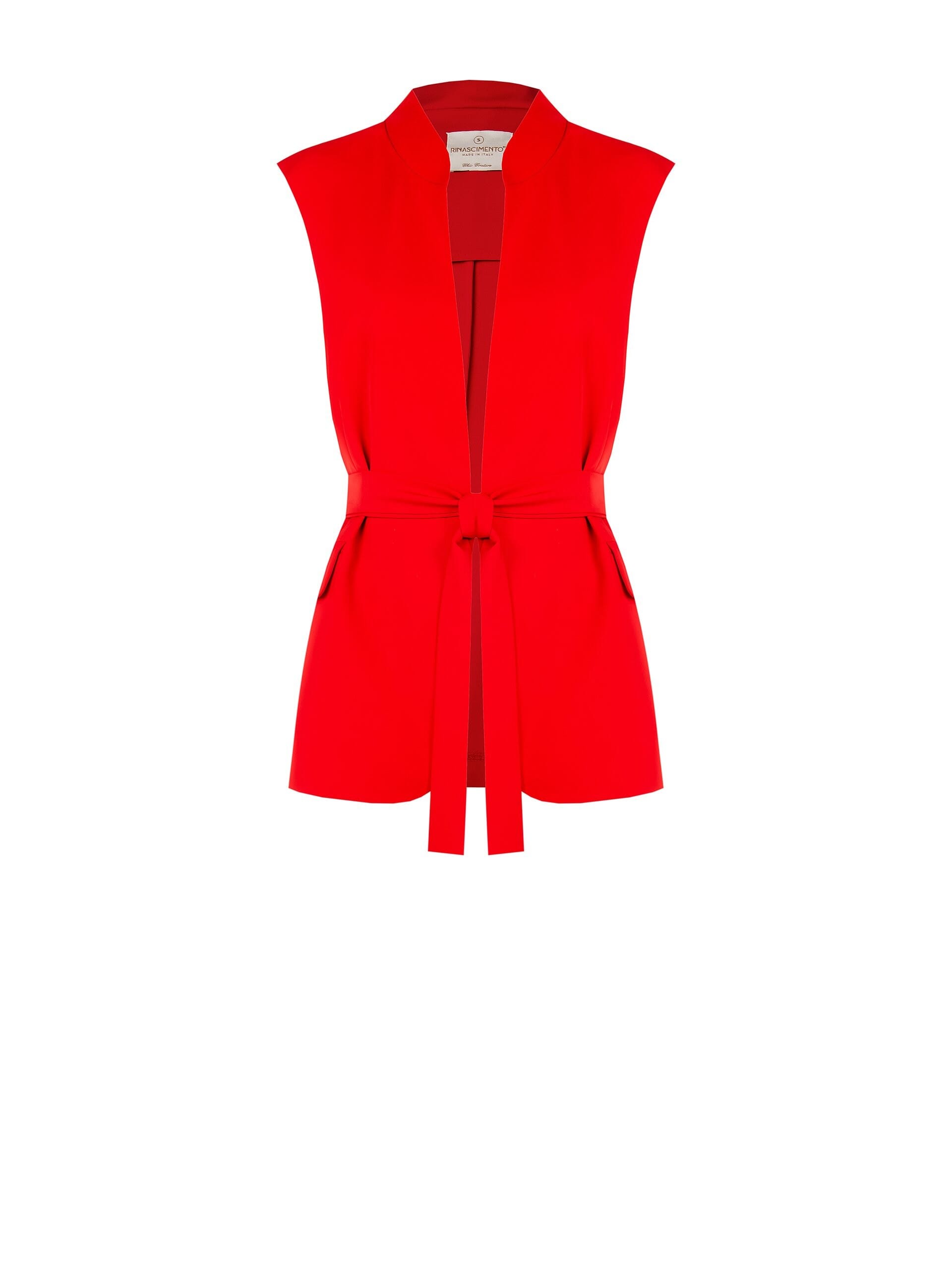 Giacca Blazer Aperta Smanicata In Tessuto Fluido Con Cintura Coordinata Rinascimento