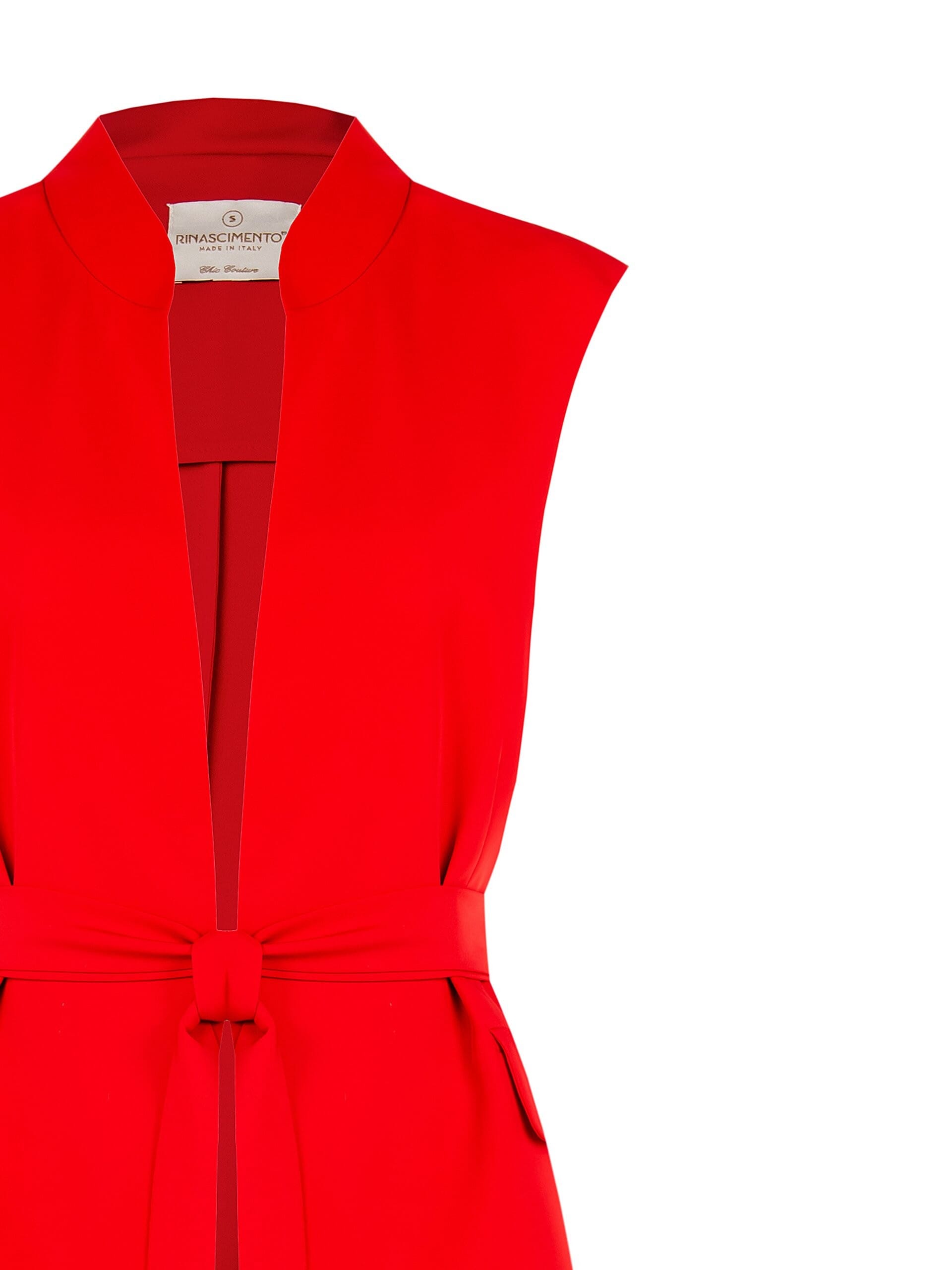 Giacca Blazer Aperta Smanicata In Tessuto Fluido Con Cintura Coordinata Rinascimento