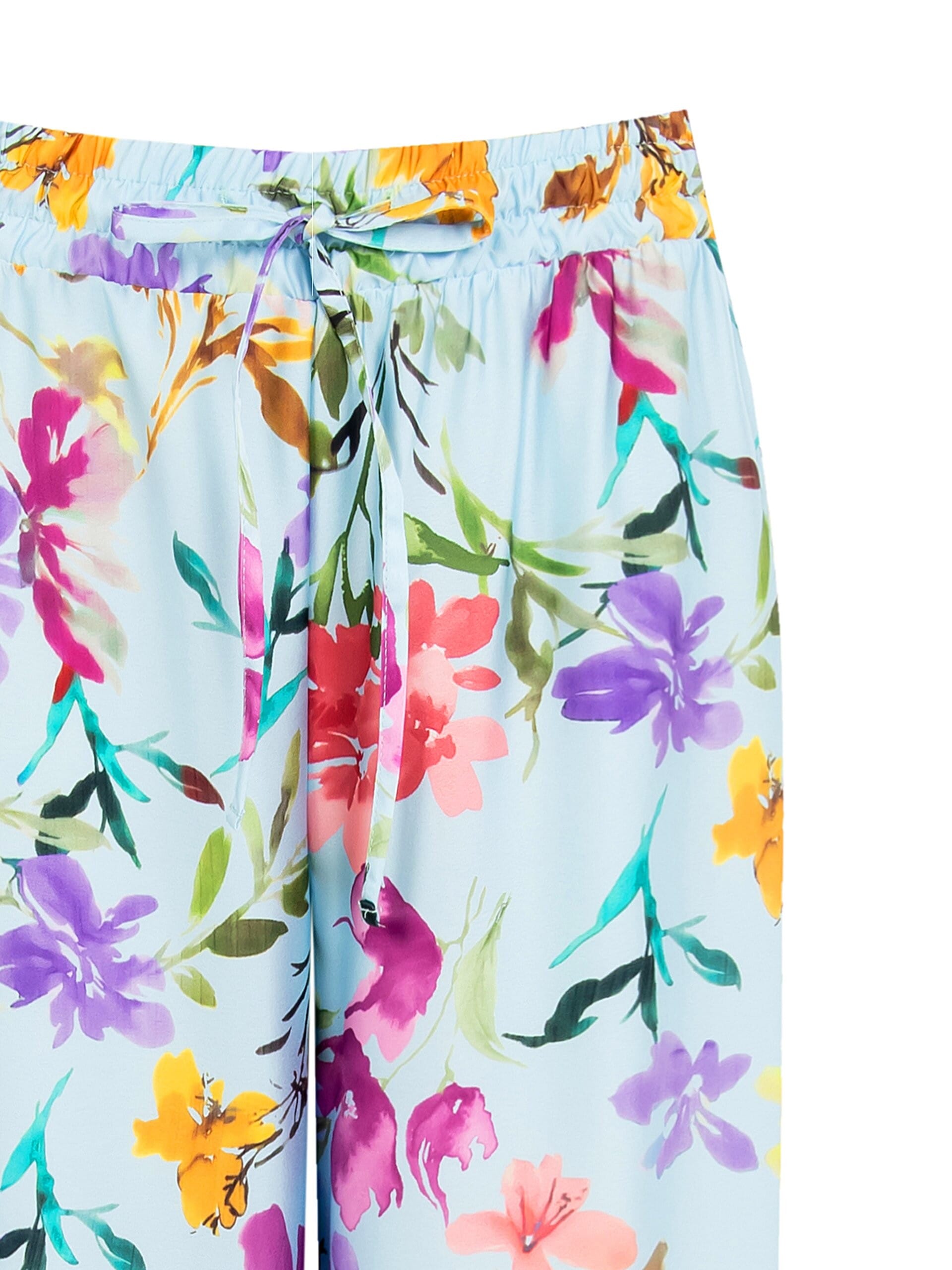 Pantaloni Palazzo In Raso A Fiori Con Elastico In Vita Rinascimento