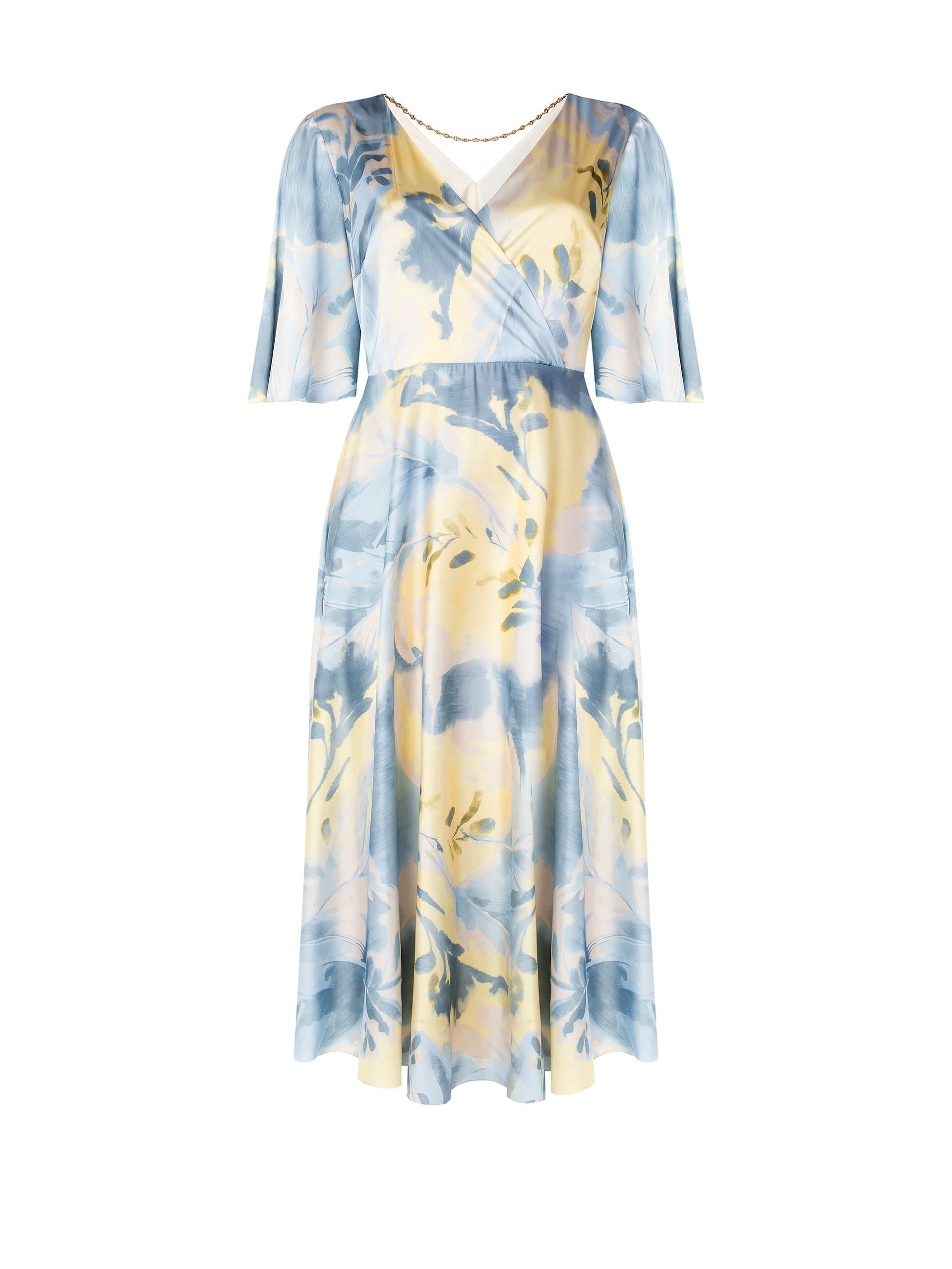 Abito Lungo In Raso Con Scollo A V Incrociato Con Catena E Strass Rinascimento Curvy