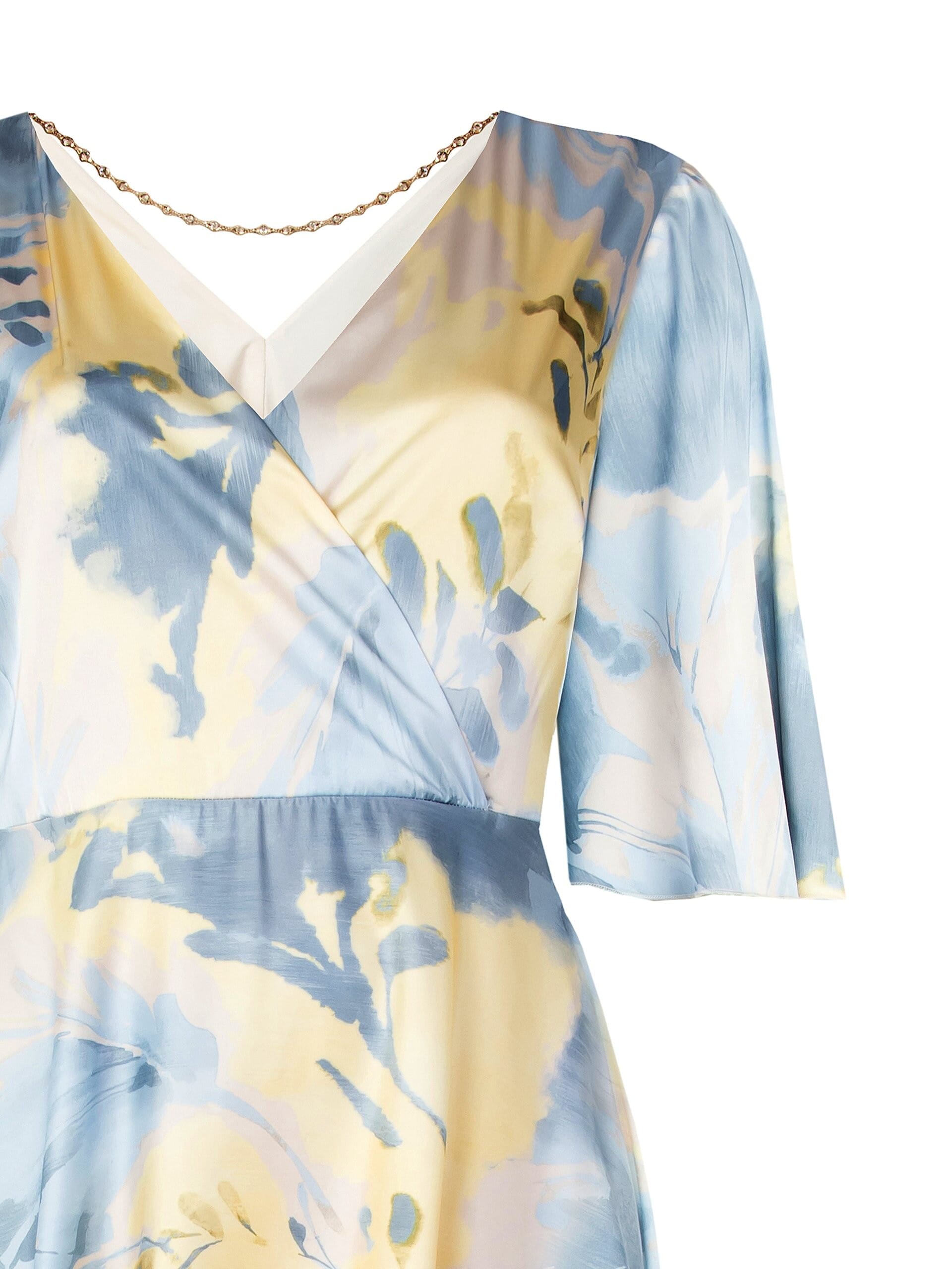 Abito Lungo In Raso Con Scollo A V Incrociato Con Catena E Strass Rinascimento Curvy