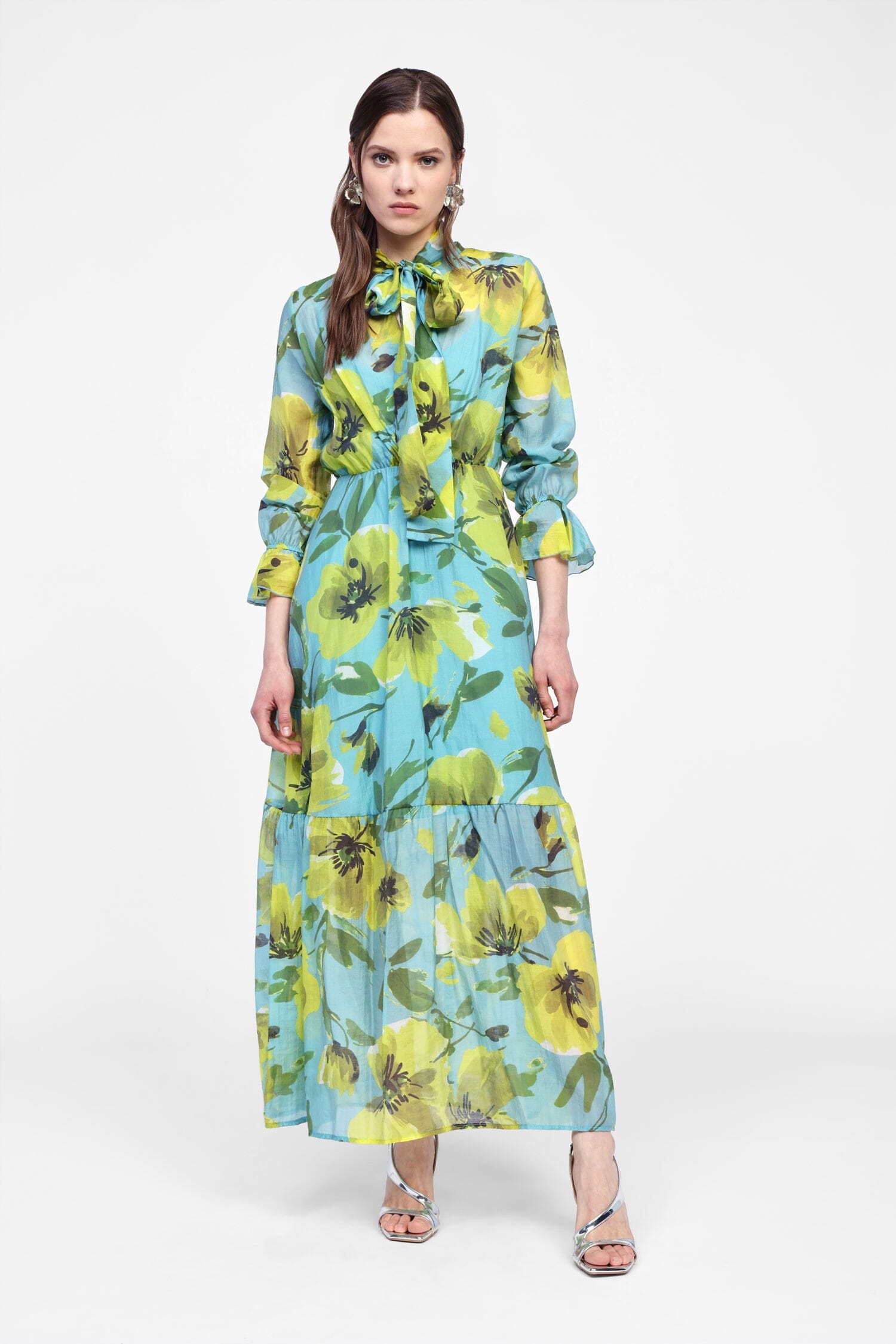 Abito Lungo Floreale Con Tie Neck Dixie