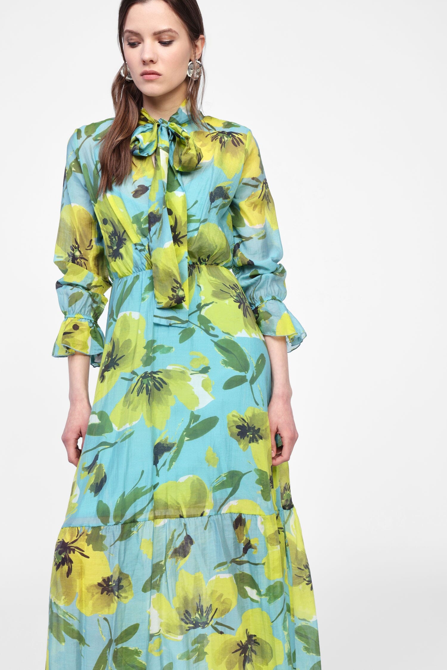 Abito Lungo Floreale Con Tie Neck Dixie