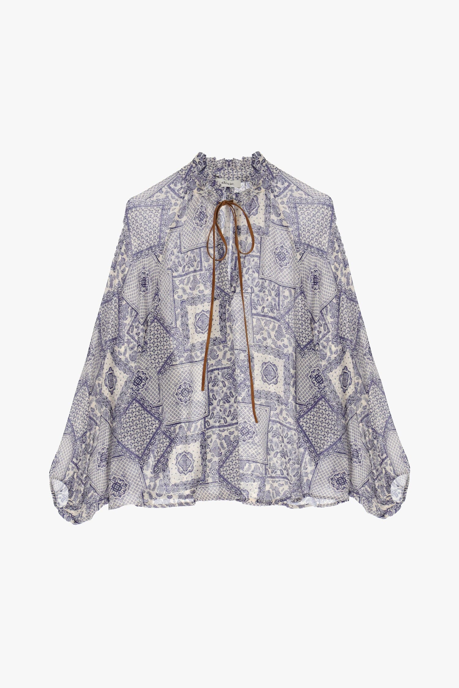 Decorative Print Blouse Long Sleeves And Dixie Lanyard