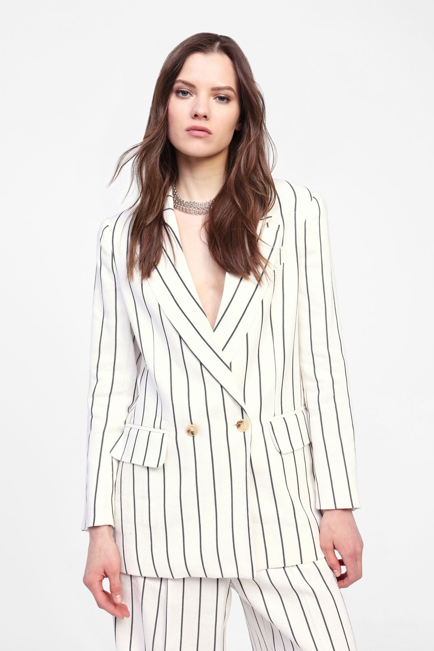 Dixie Double Breasted Striped Long Blazer