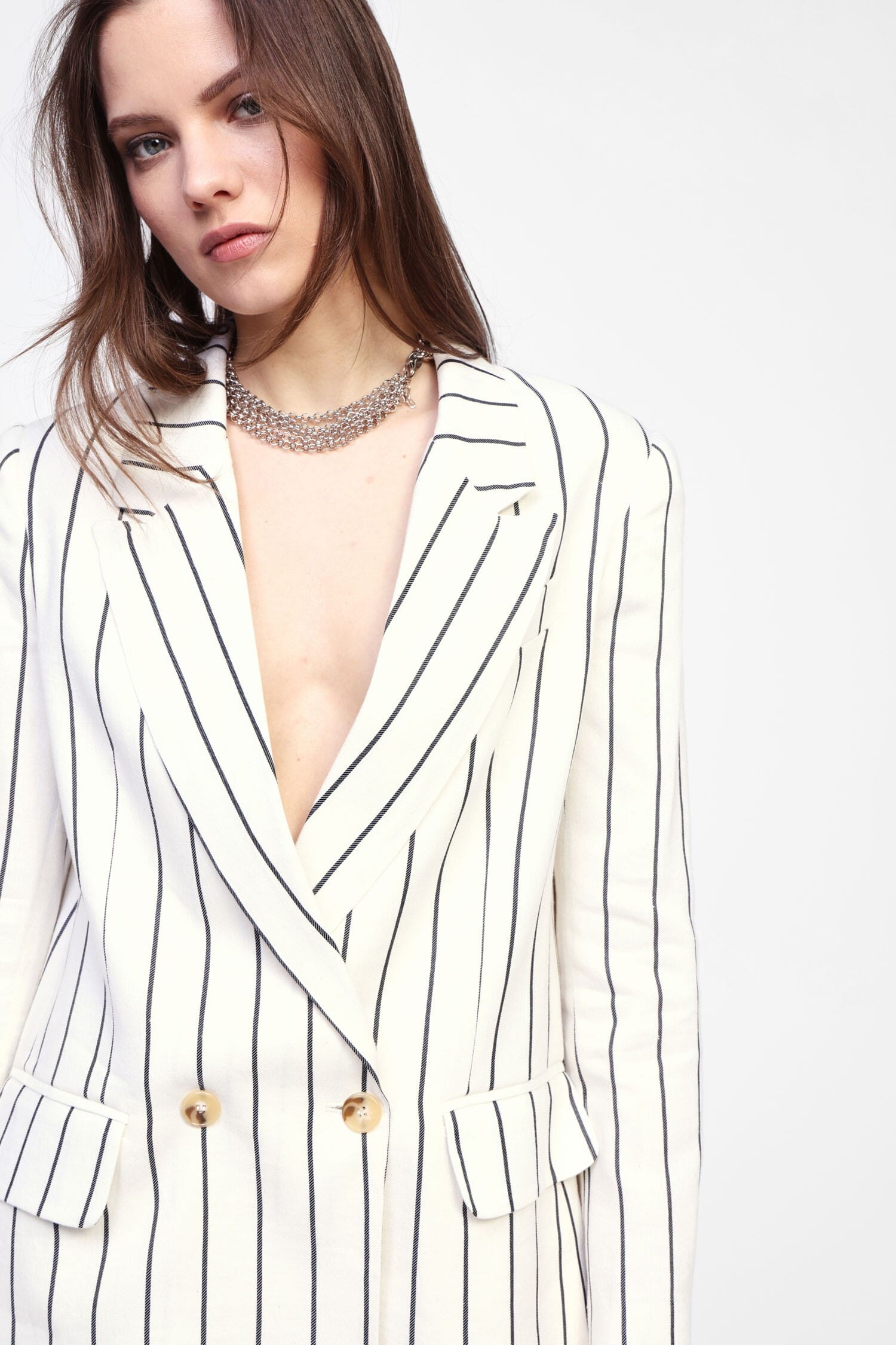 Dixie Double Breasted Striped Long Blazer