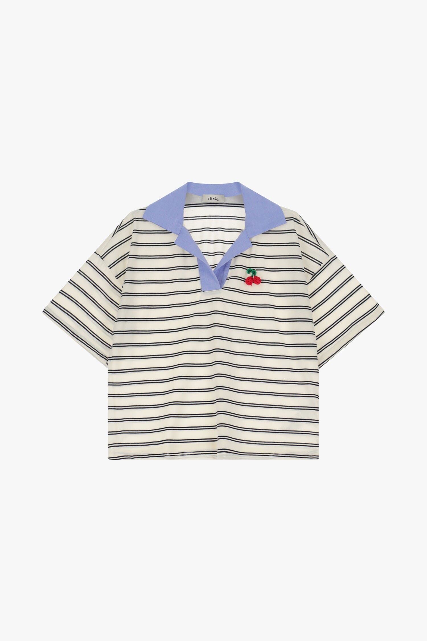 T-shirt rayé avec col et broderie Dixie