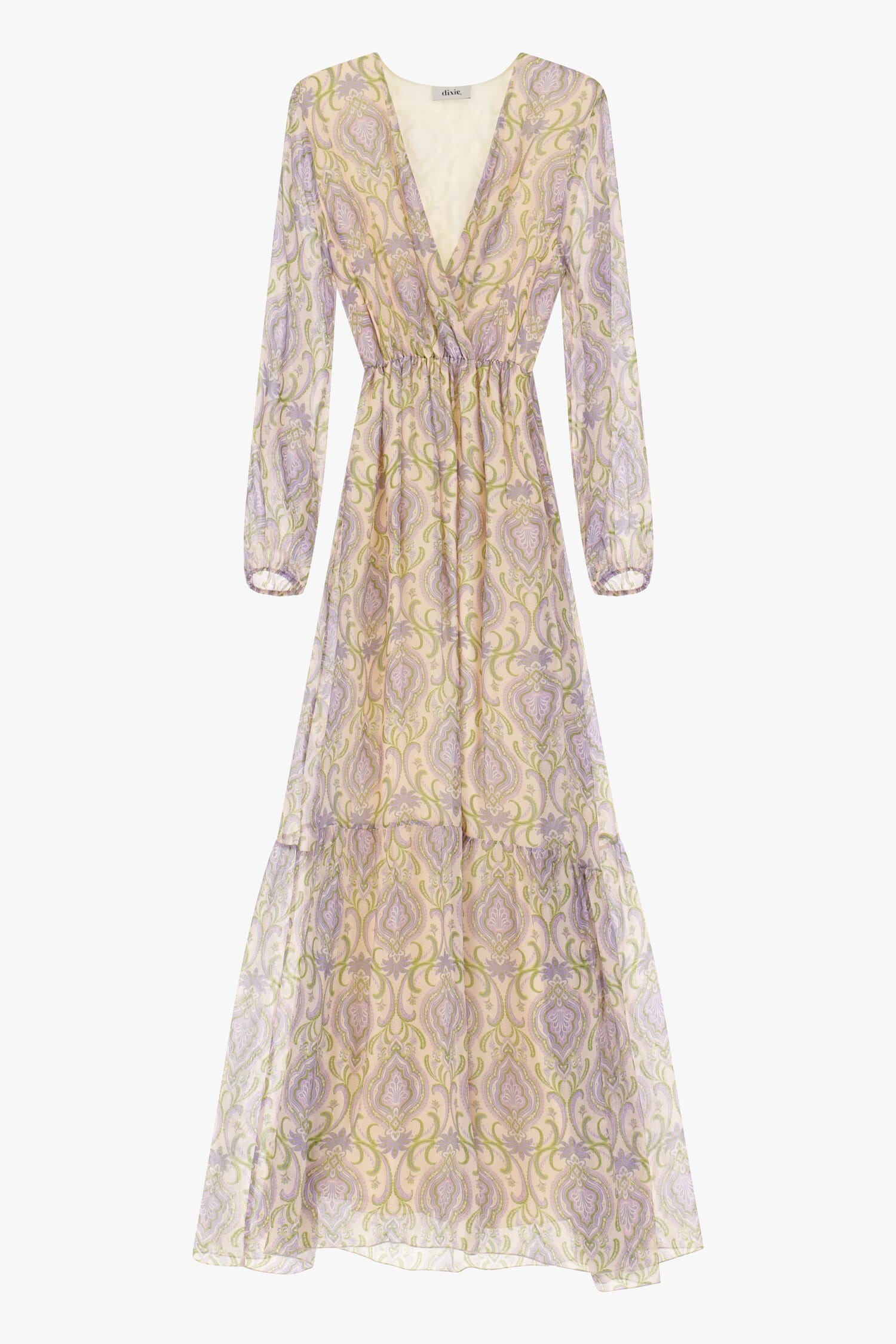 Abito Lungo A Balze Con Stampa Fantasia Dixie