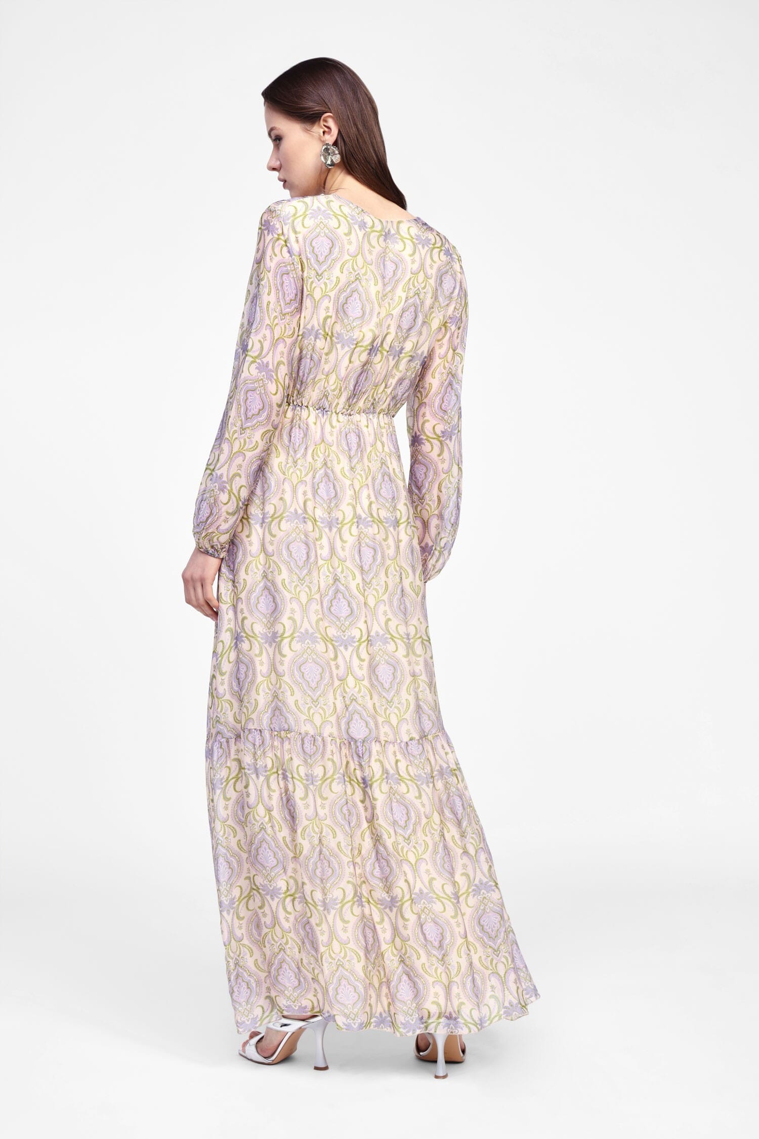 Abito Lungo A Balze Con Stampa Fantasia Dixie