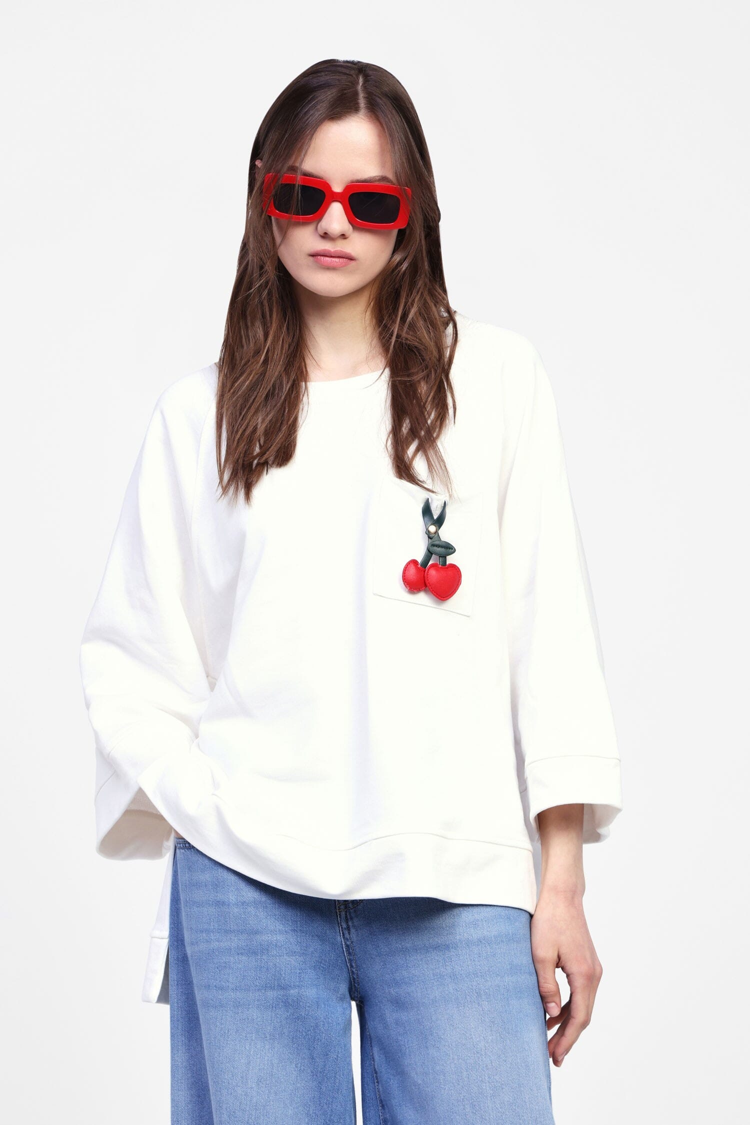 Sweatshirt With Decorated Pocket And 3/4 Sleeves Dixie