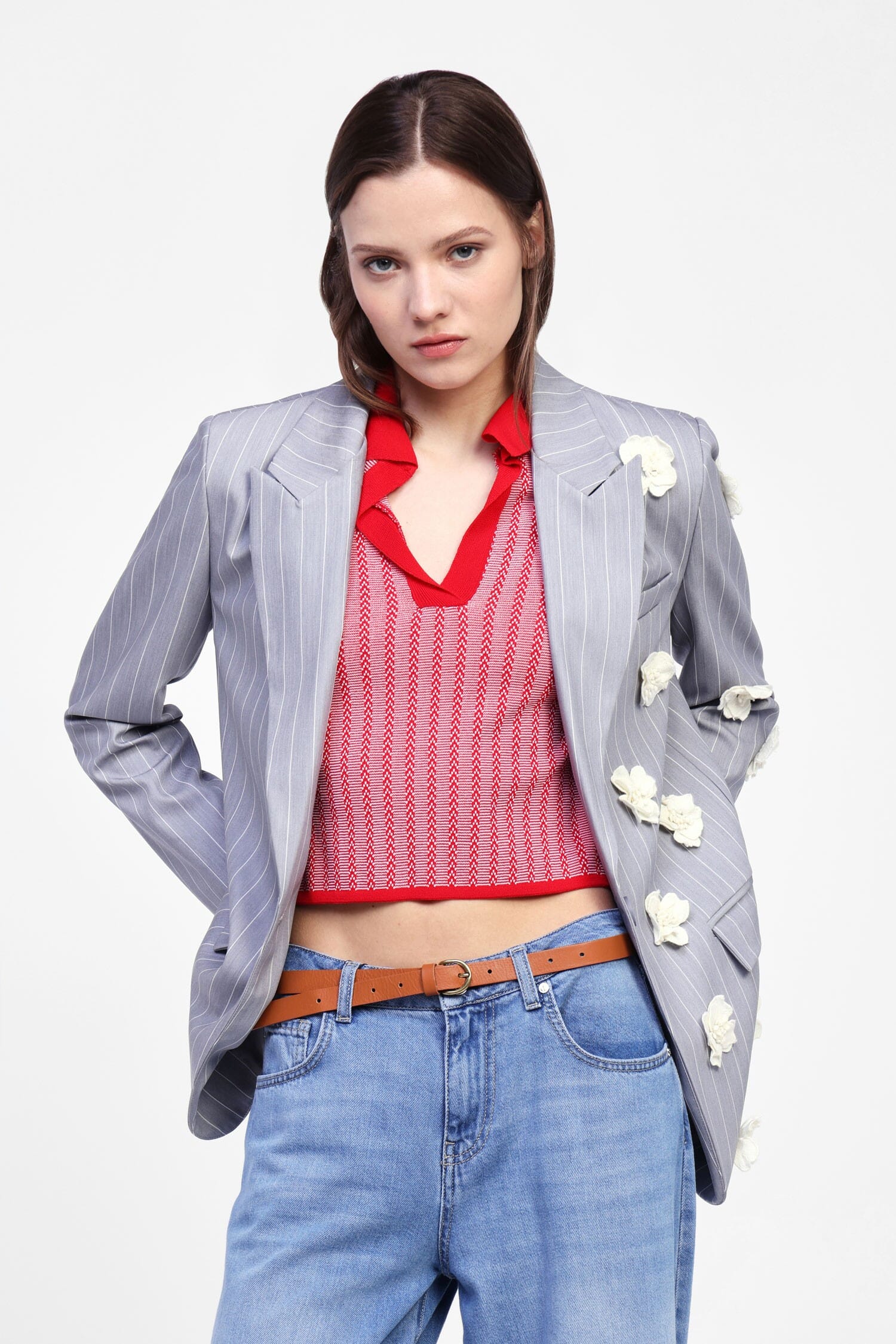 Blazer A Righe E Decorazioni Floreali Dixie