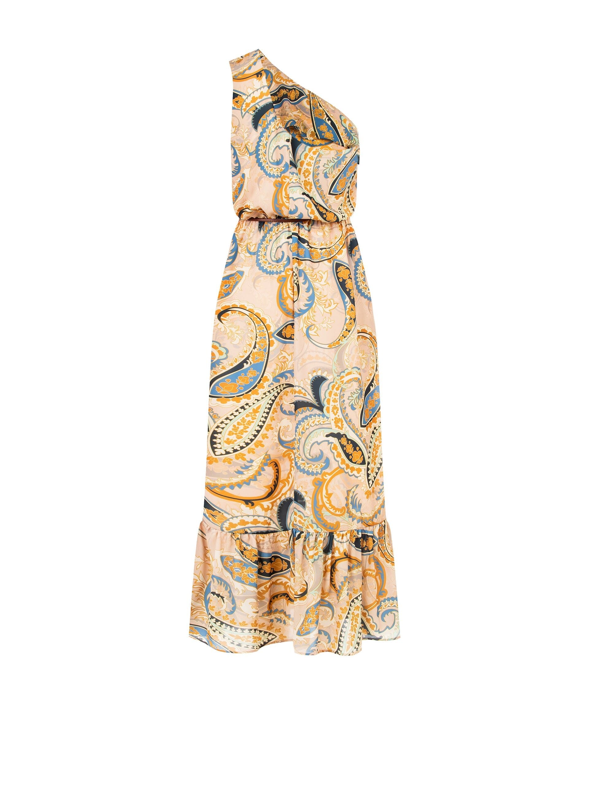 Abito Lungo Monospalla Con Cintura In Similpelle Abbinata Rinascimento