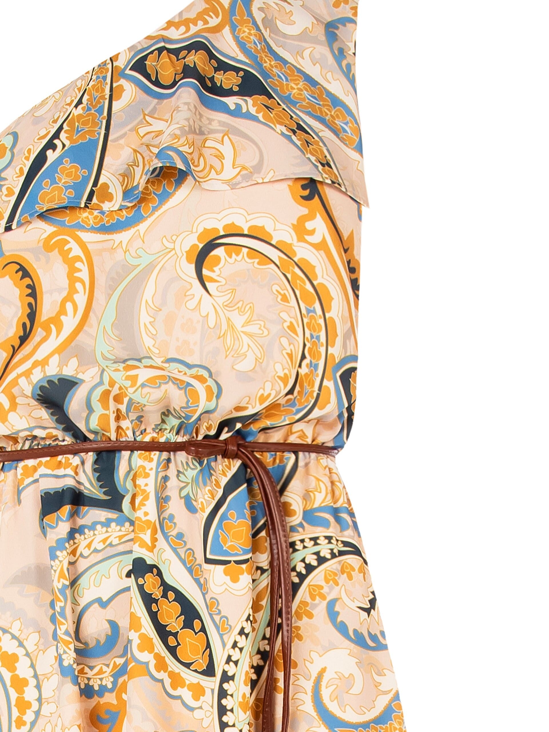 Abito Lungo Monospalla Con Cintura In Similpelle Abbinata Rinascimento